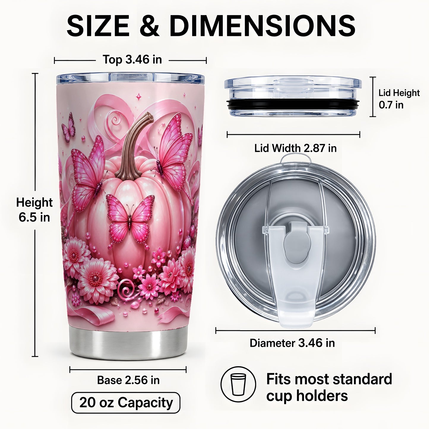 #pl[Steel] Pink Pumpkin 20oz Tumbler, Butterfly Tumbler, Stainless Steel Travel Cup