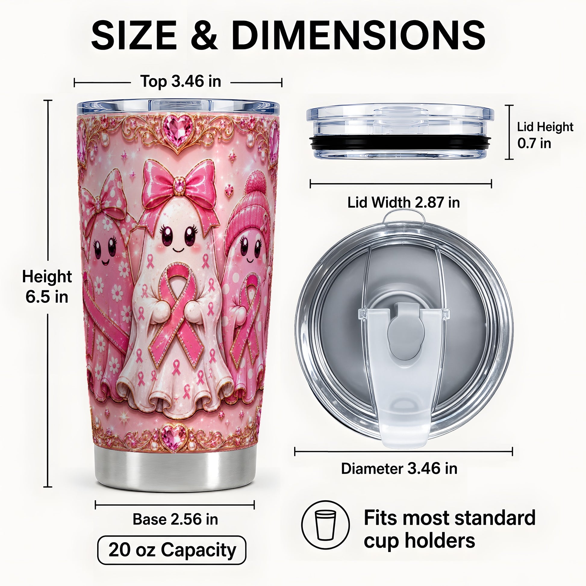 #pl[Steel] Pink Ghost Trio 20oz Tumbler, Ribbon Tumbler, Stainless Steel Travel Cup