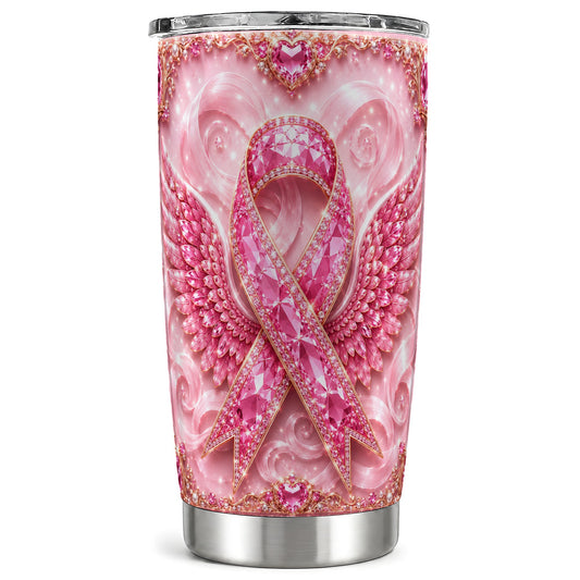 #pl[Steel] Pink Ribbon Tumbler 20oz, Gemstone Tumbler, Stainless Steel Travel Cup