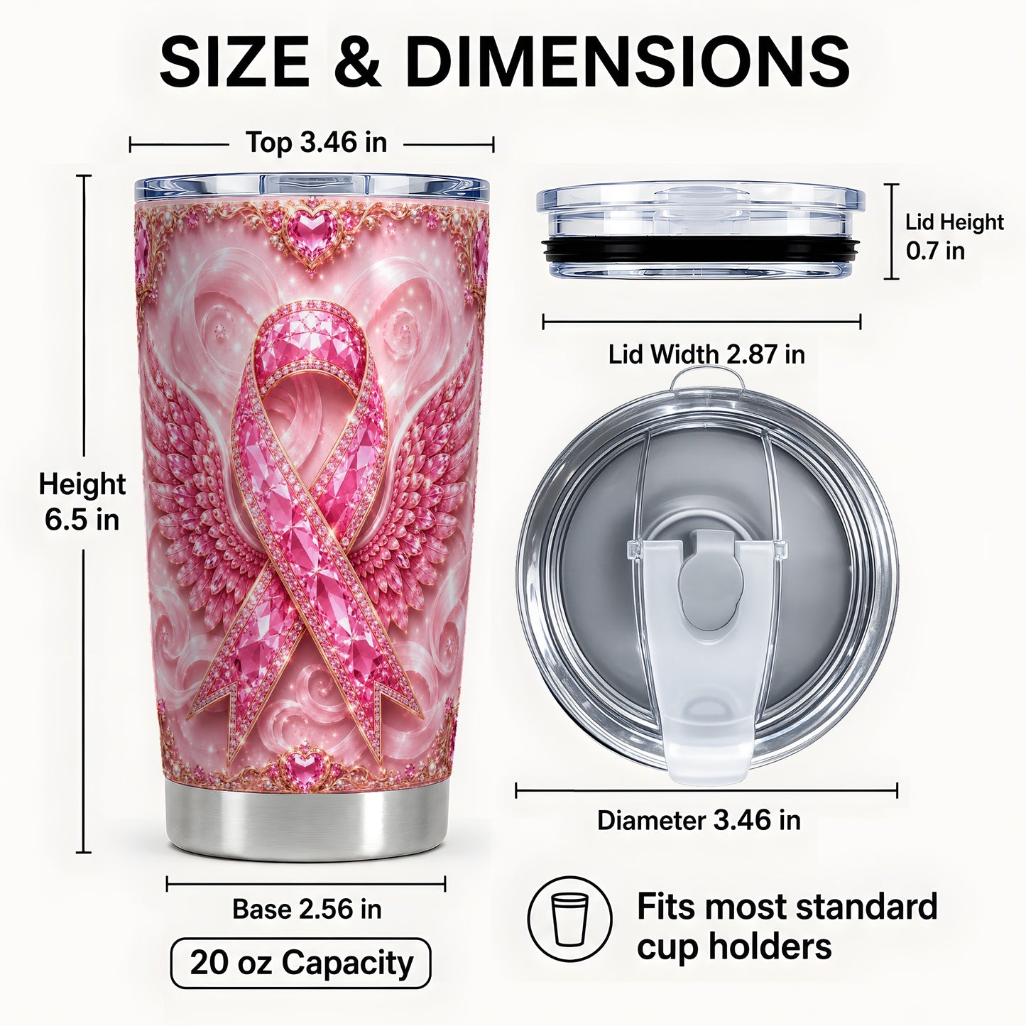 #pl[Steel] Pink Ribbon Tumbler 20oz, Gemstone Tumbler, Stainless Steel Travel Cup