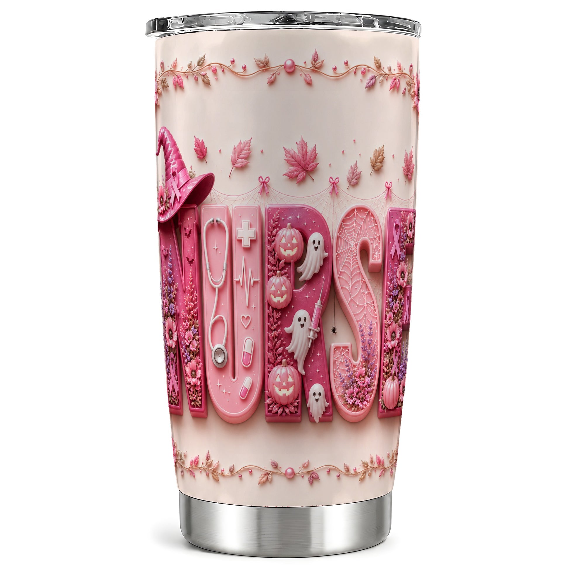 #pl[Steel] Nurse Halloween Tumbler 20oz, Ribbon Tumbler, Stainless Steel Travel Cup