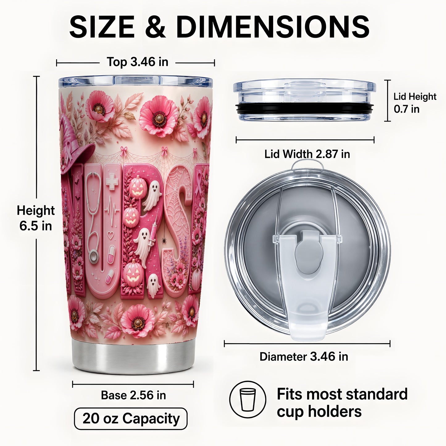 #pl[Steel] Nurse Halloween Tumbler 20oz, Ribbon Tumbler, Stainless Steel Travel Cup