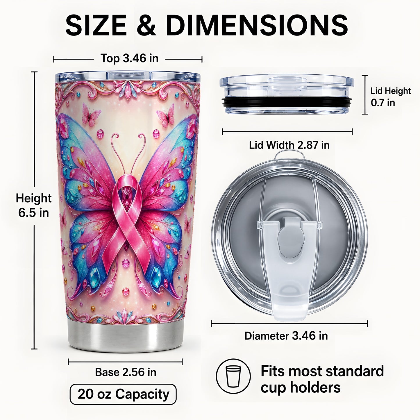 #pl[Steel] Pink Butterfly Tumbler 20oz, Ribbon Tumbler, Stainless Steel Travel Cup