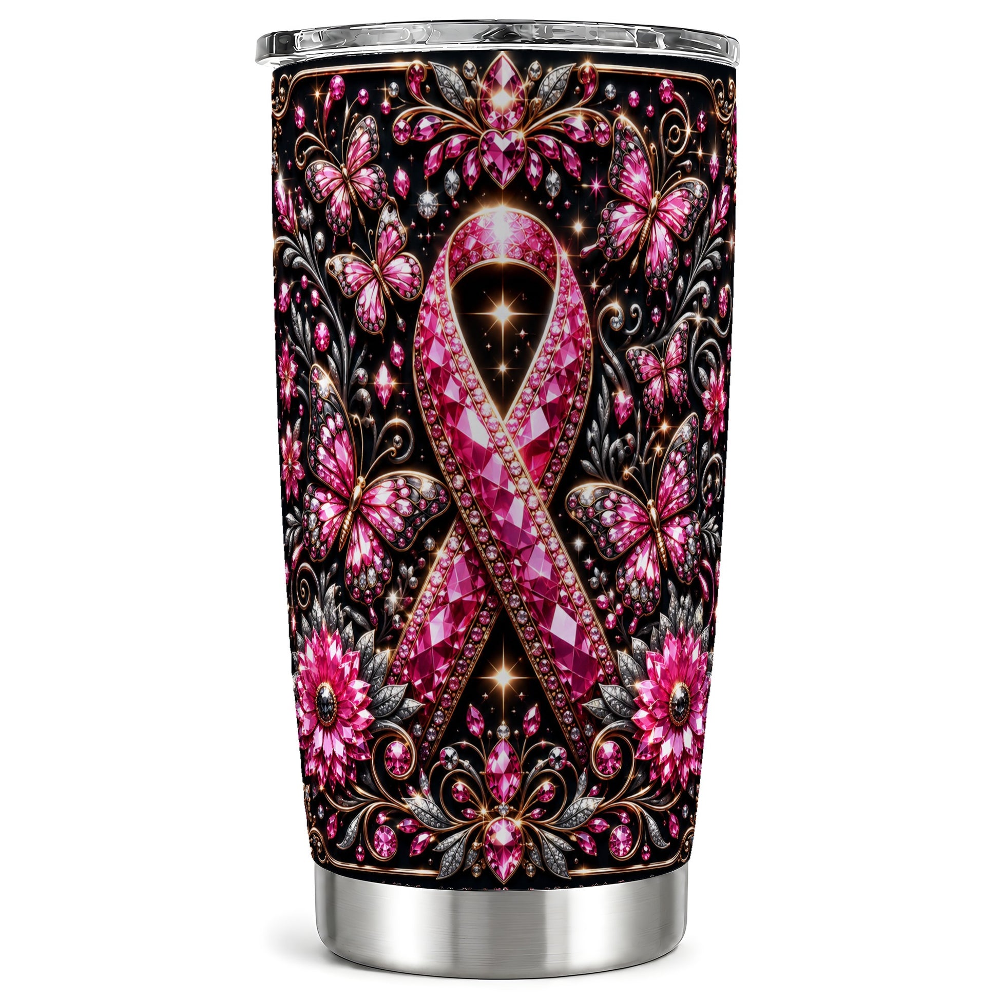 #pl[Steel] Breast Cancer Tumbler 20oz, Pink Ribbon Tumbler, Stainless Steel Travel Cup