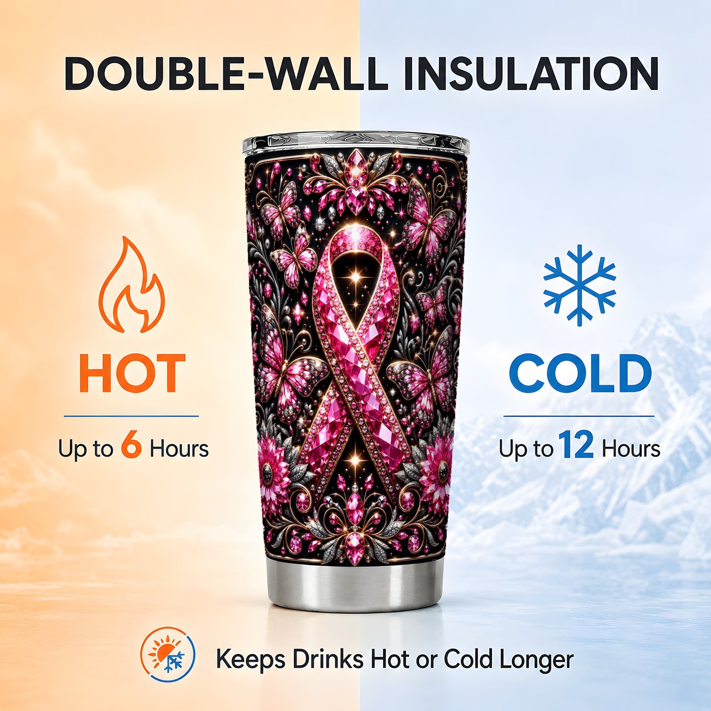 #pl[Steel] Breast Cancer Tumbler 20oz, Pink Ribbon Tumbler, Stainless Steel Travel Cup