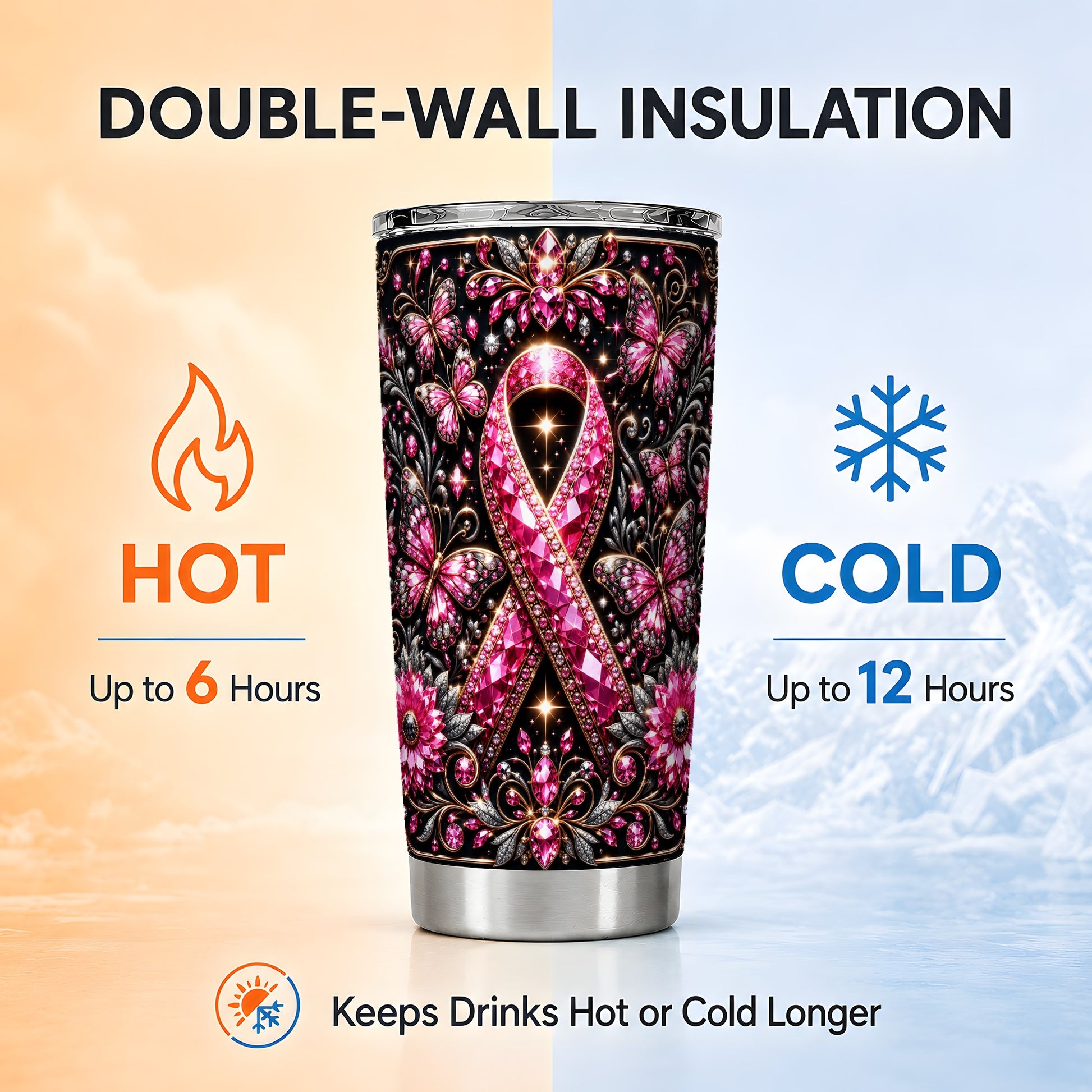 #pl[Steel] Breast Cancer Tumbler 20oz, Pink Ribbon Tumbler, Stainless Steel Travel Cup