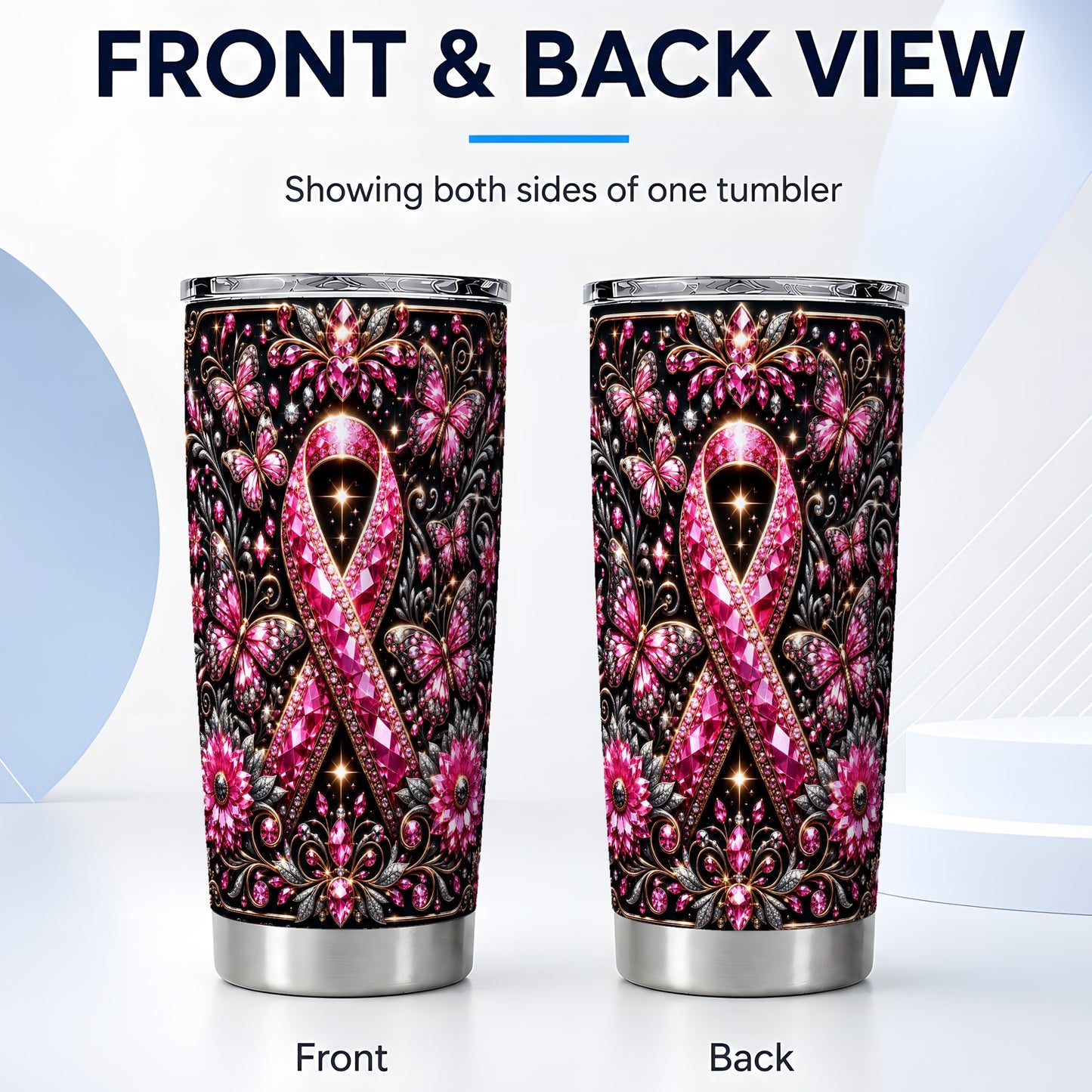 #pl[Steel] Breast Cancer Tumbler 20oz, Pink Ribbon Tumbler, Stainless Steel Travel Cup