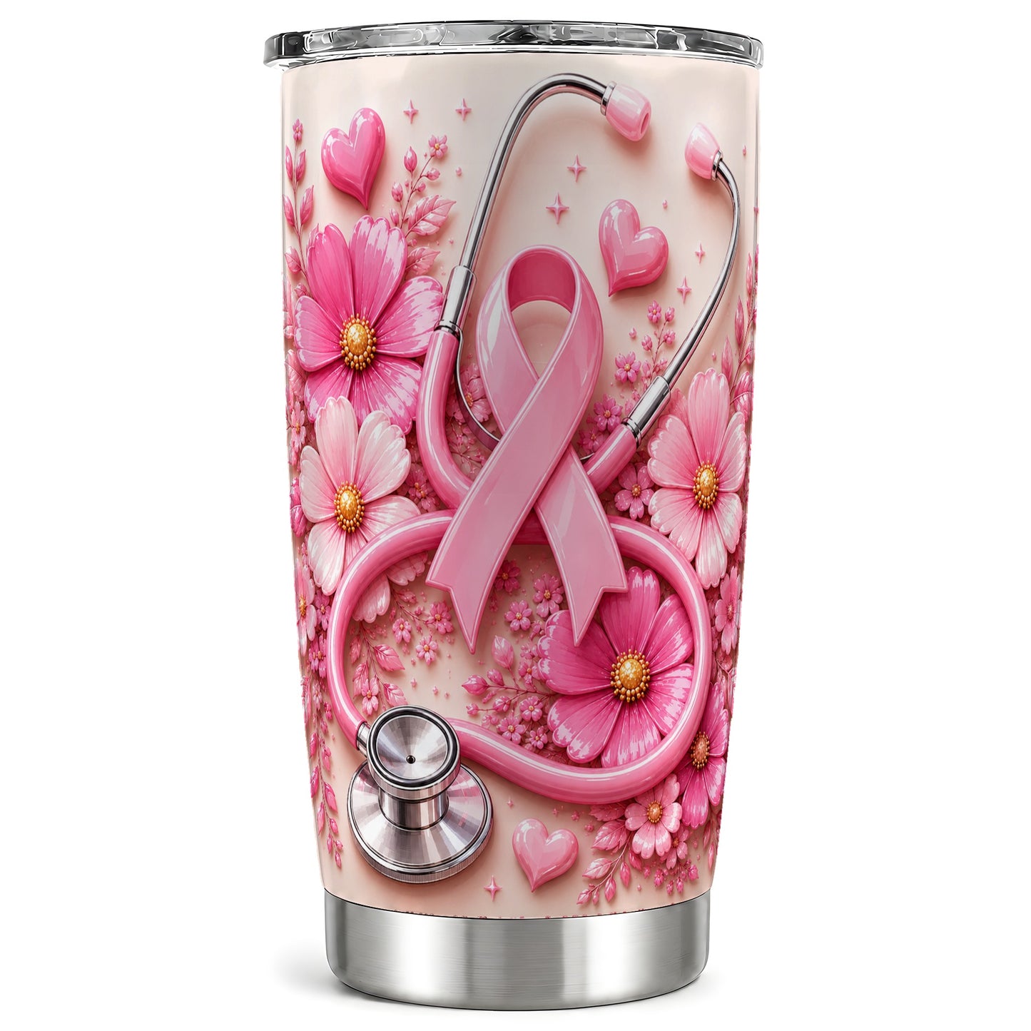 #pl[Steel] Breast Cancer Tumbler 20oz, Stethoscope Tumbler, Stainless Steel Travel Cup