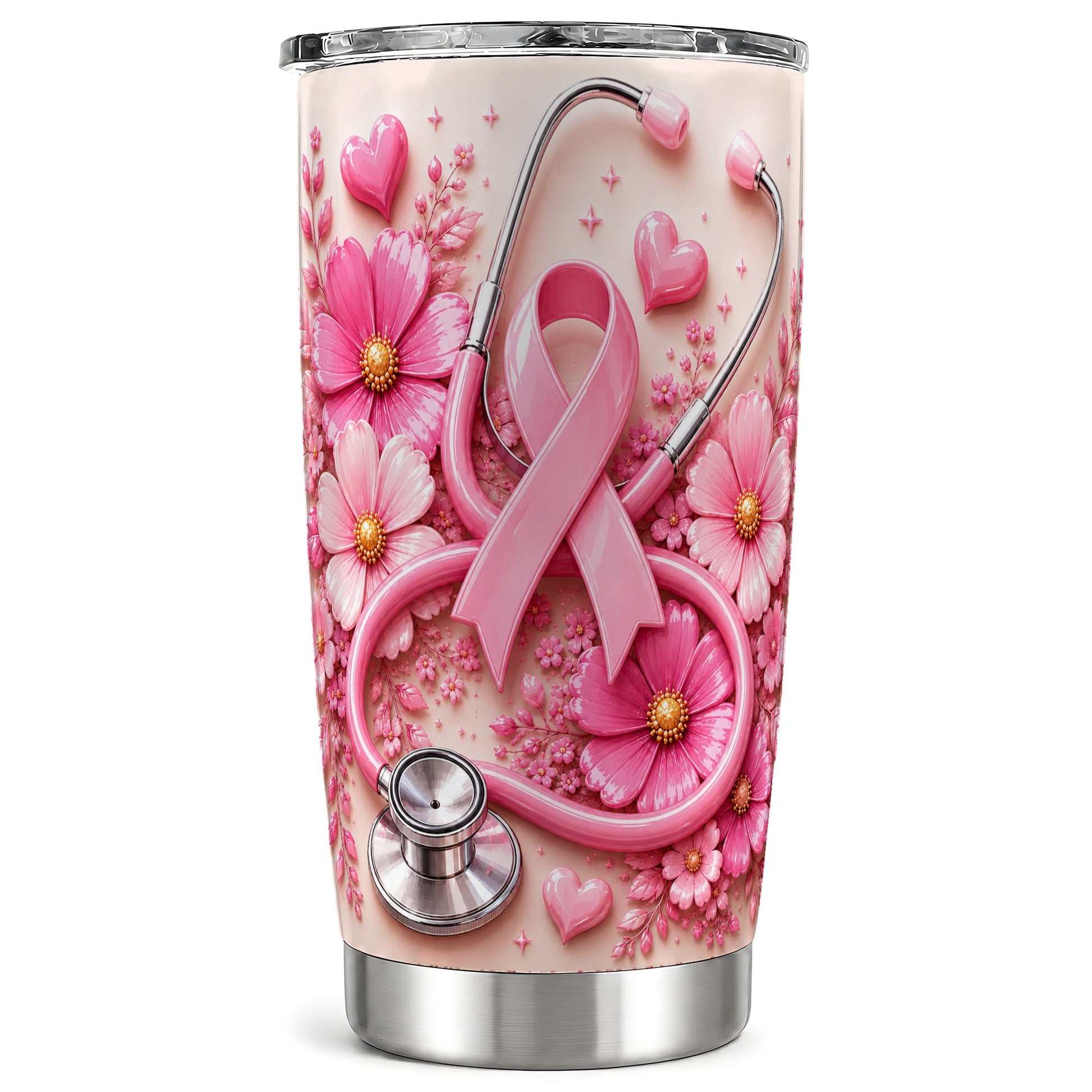#pl[Steel] Breast Cancer Tumbler 20oz, Stethoscope Tumbler, Stainless Steel Travel Cup