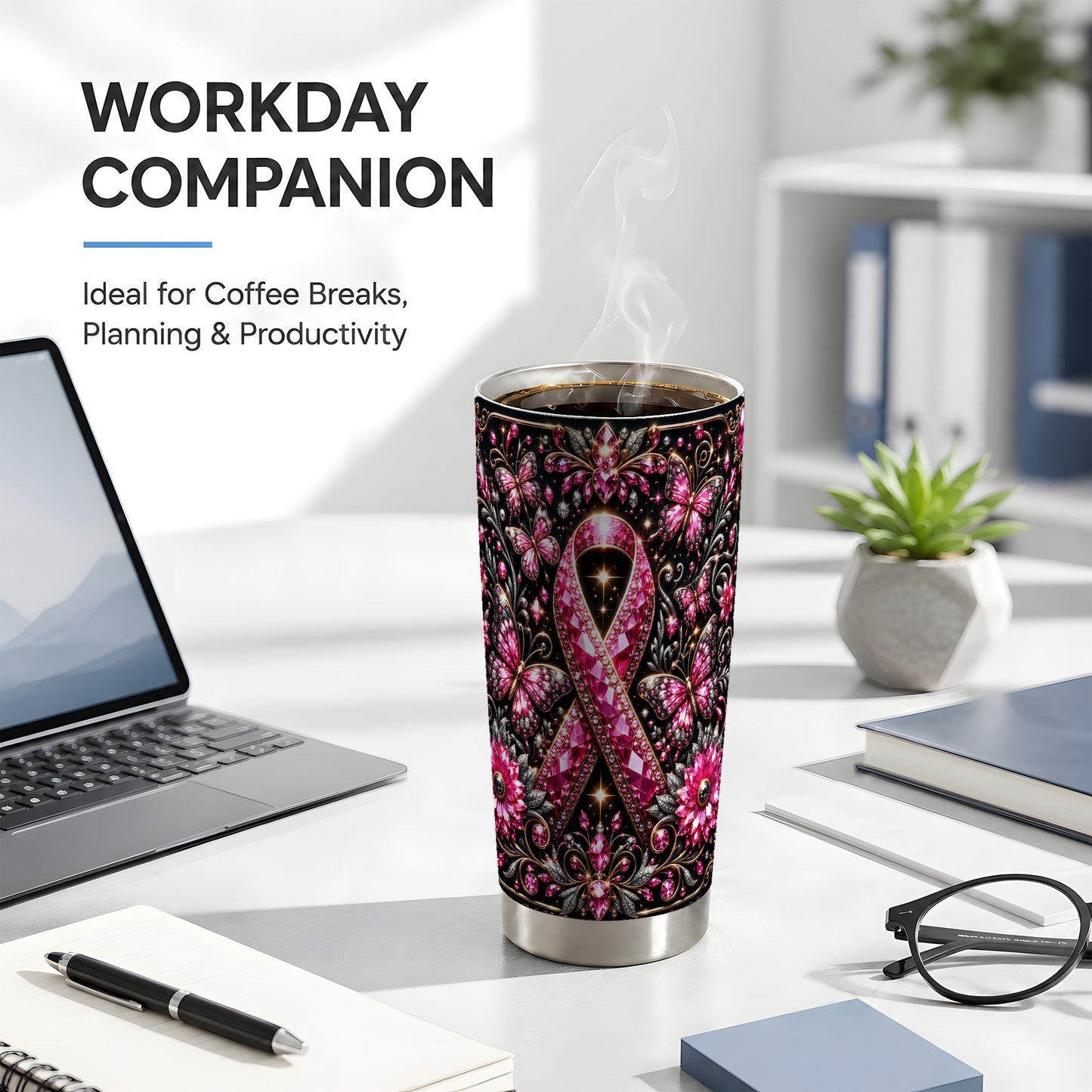#pl[Steel] Breast Cancer Tumbler 20oz, Pink Ribbon Tumbler, Stainless Steel Travel Cup