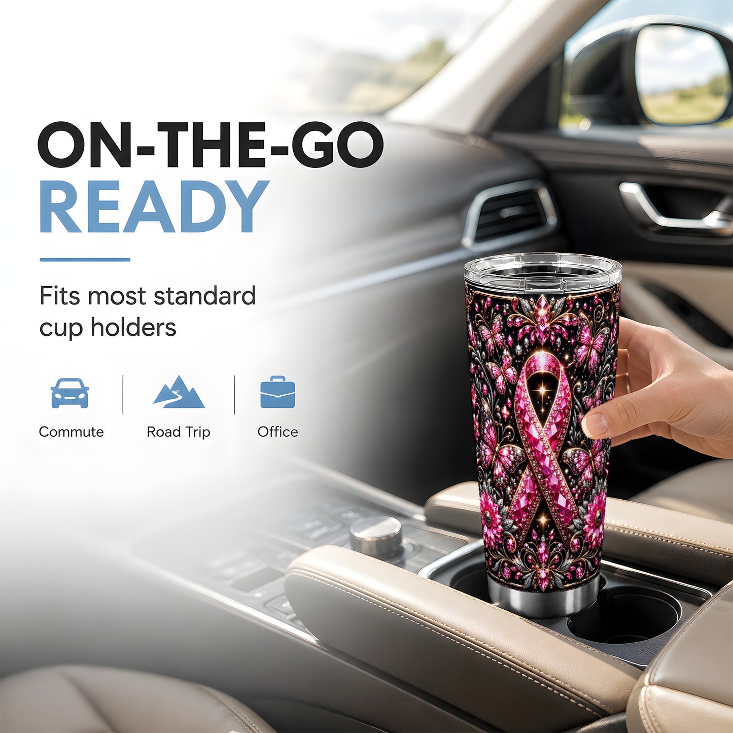 #pl[Steel] Breast Cancer Tumbler 20oz, Pink Ribbon Tumbler, Stainless Steel Travel Cup