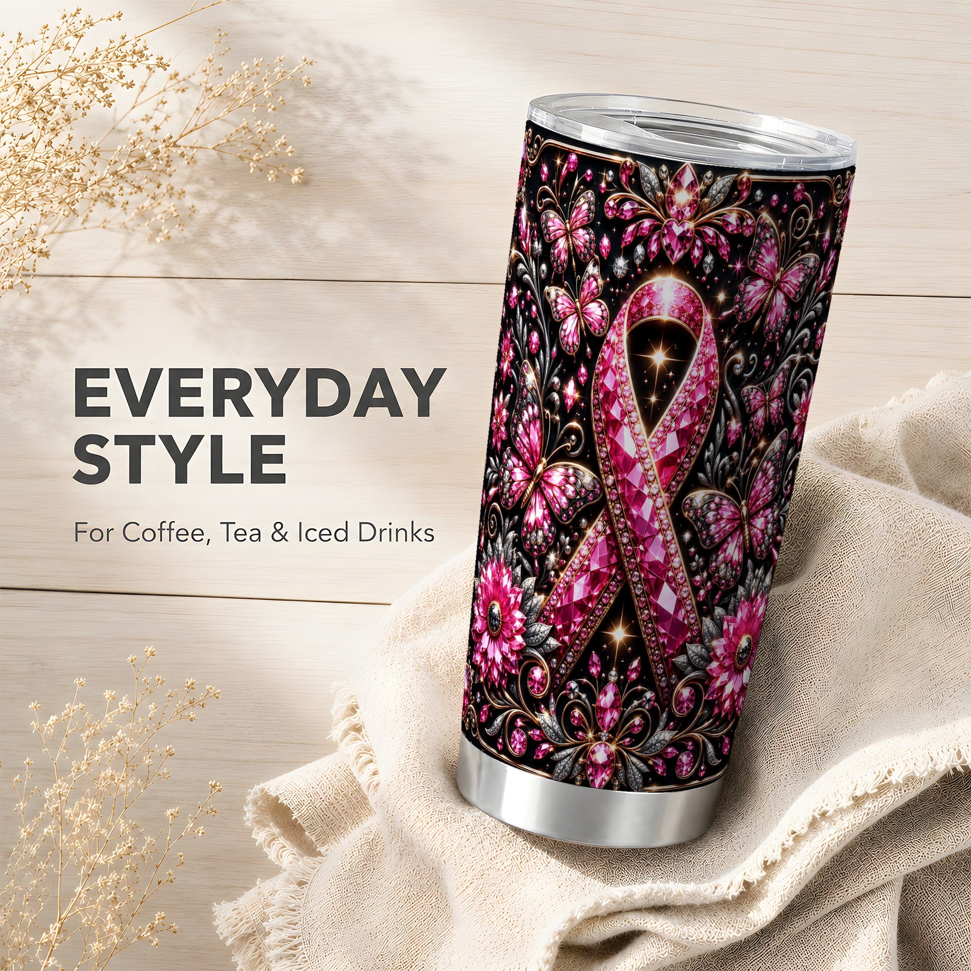 #pl[Steel] Breast Cancer Tumbler 20oz, Pink Ribbon Tumbler, Stainless Steel Travel Cup