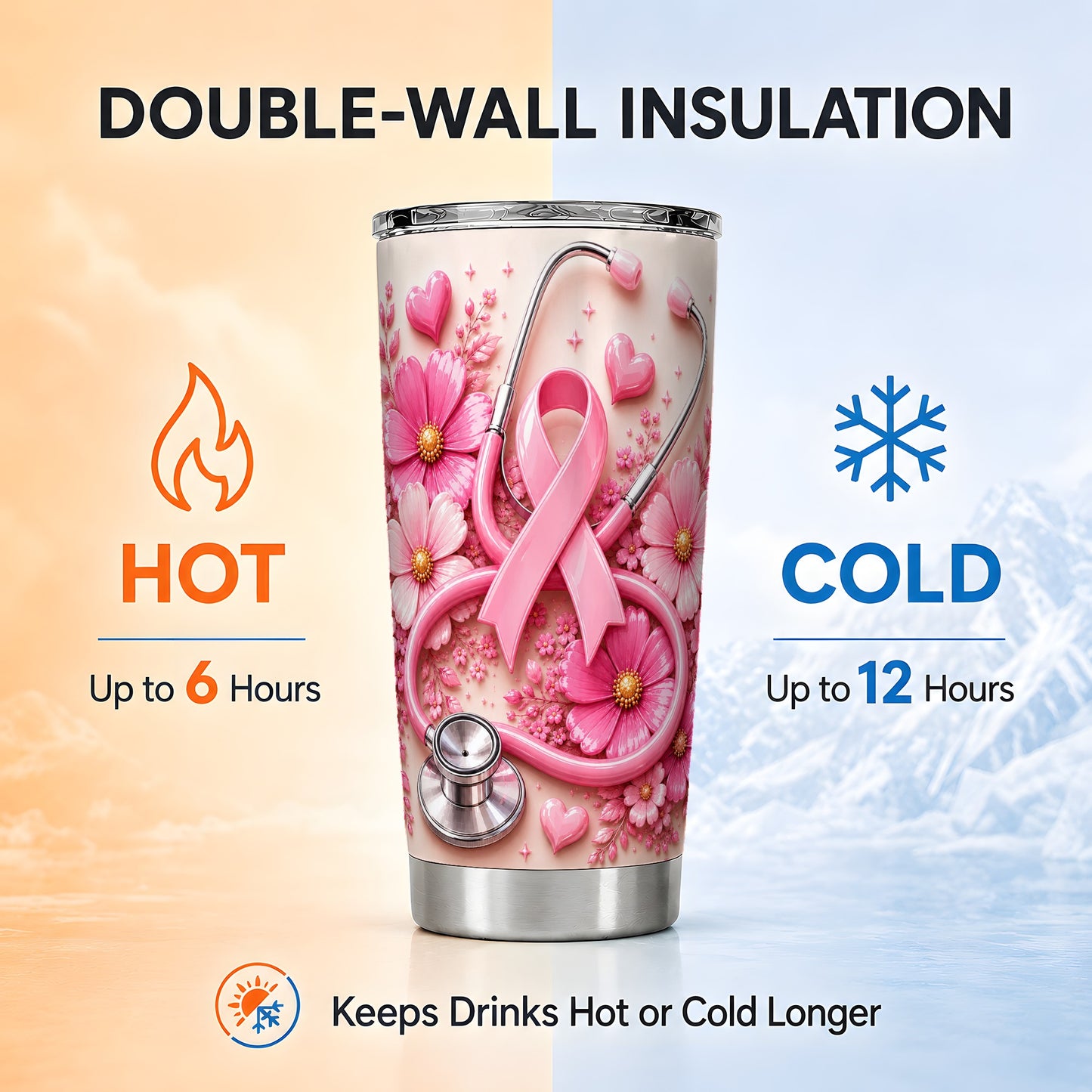 #pl[Steel] Breast Cancer Tumbler 20oz, Stethoscope Tumbler, Stainless Steel Travel Cup