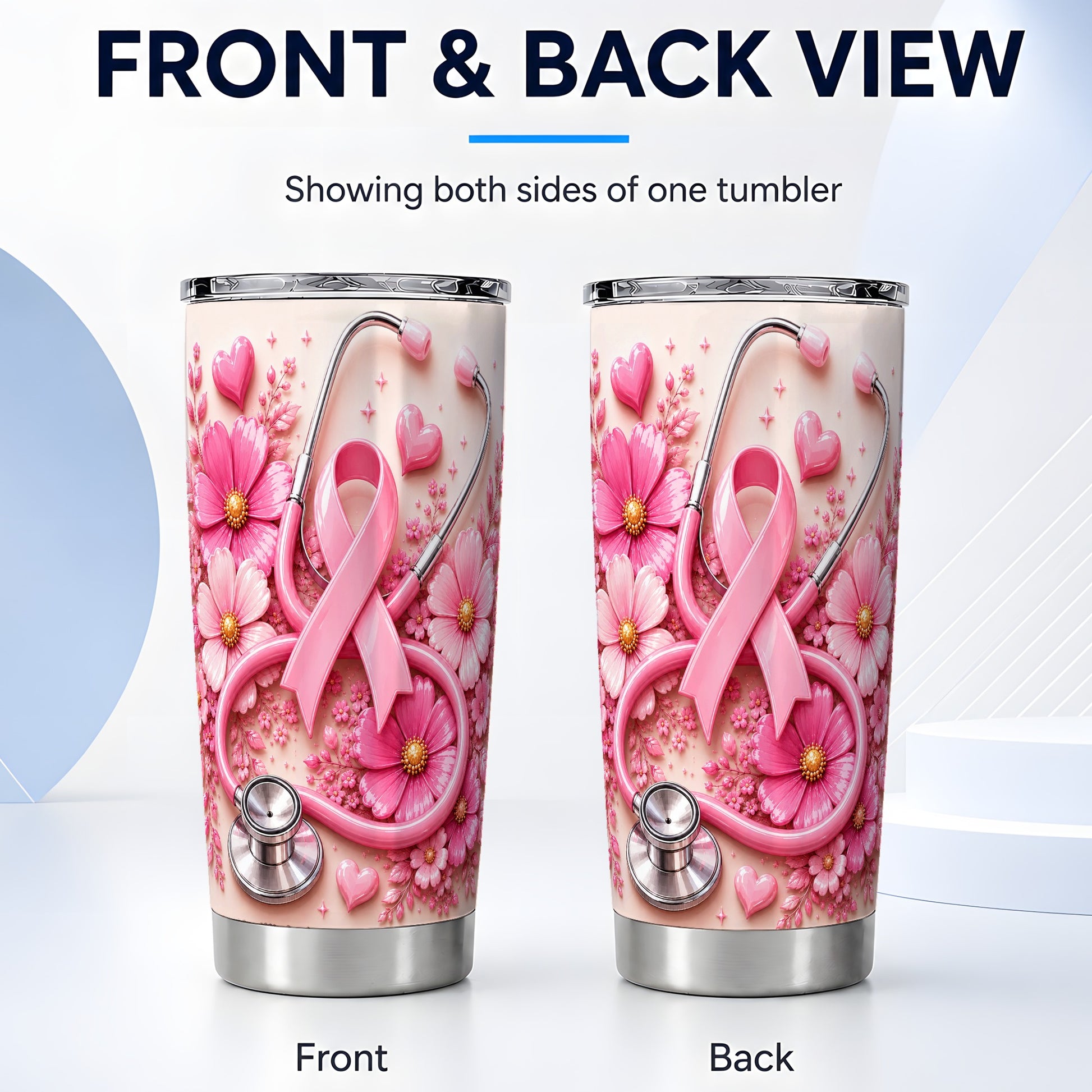 #pl[Steel] Breast Cancer Tumbler 20oz, Stethoscope Tumbler, Stainless Steel Travel Cup