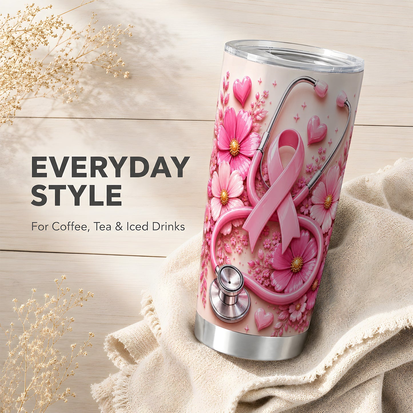 #pl[Steel] Breast Cancer Tumbler 20oz, Stethoscope Tumbler, Stainless Steel Travel Cup