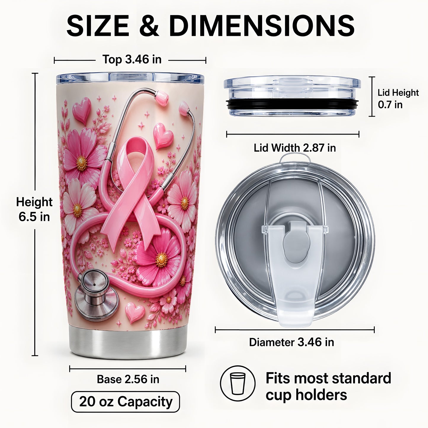 #pl[Steel] Breast Cancer Tumbler 20oz, Stethoscope Tumbler, Stainless Steel Travel Cup
