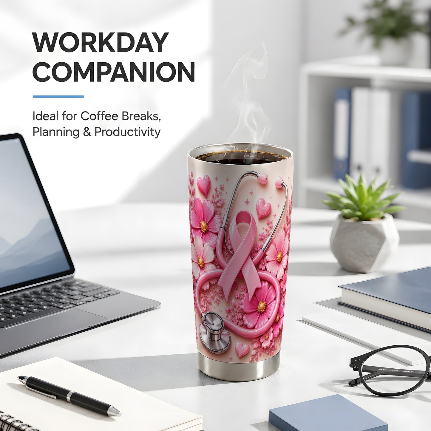 #pl[Steel] Breast Cancer Tumbler 20oz, Stethoscope Tumbler, Stainless Steel Travel Cup