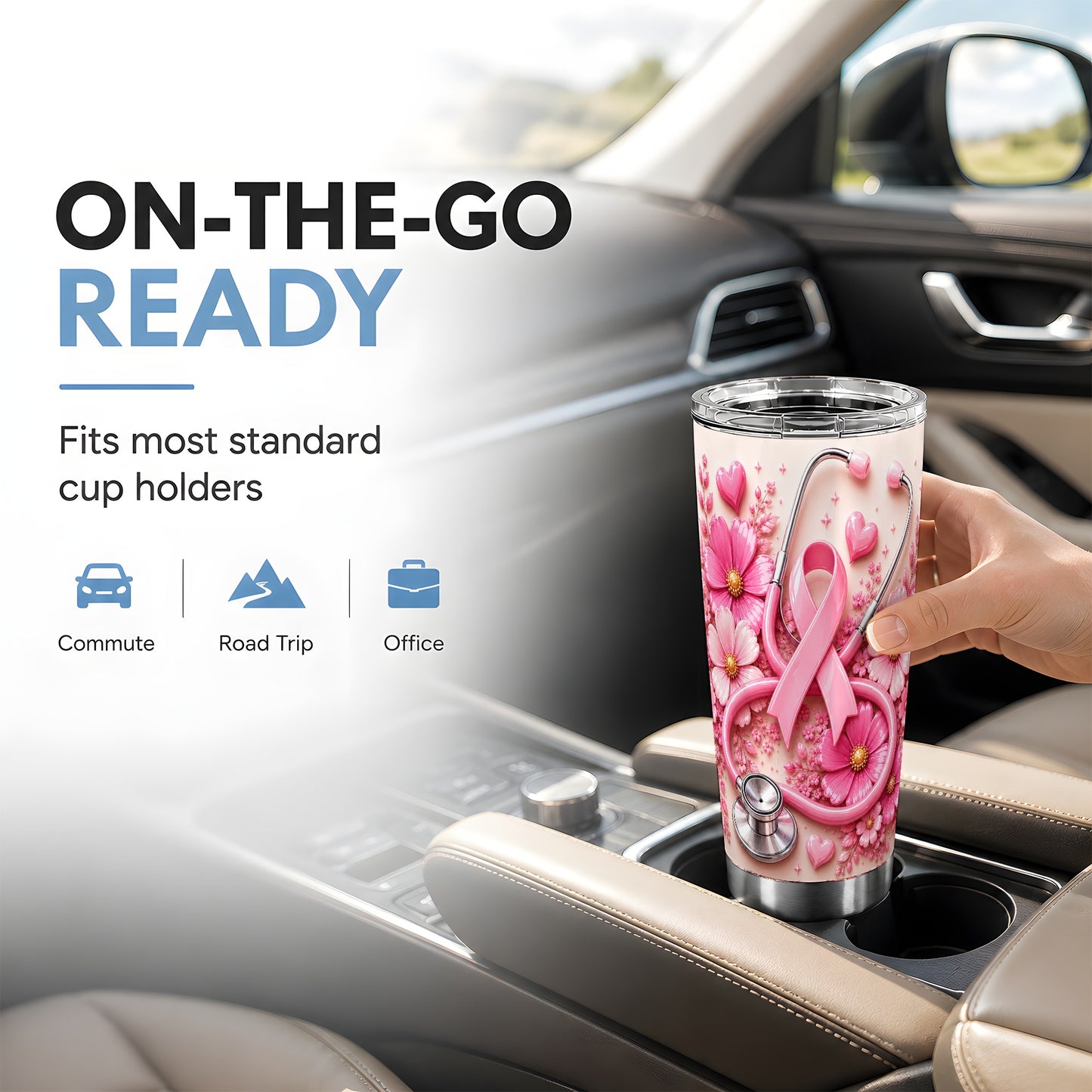 #pl[Steel] Breast Cancer Tumbler 20oz, Stethoscope Tumbler, Stainless Steel Travel Cup
