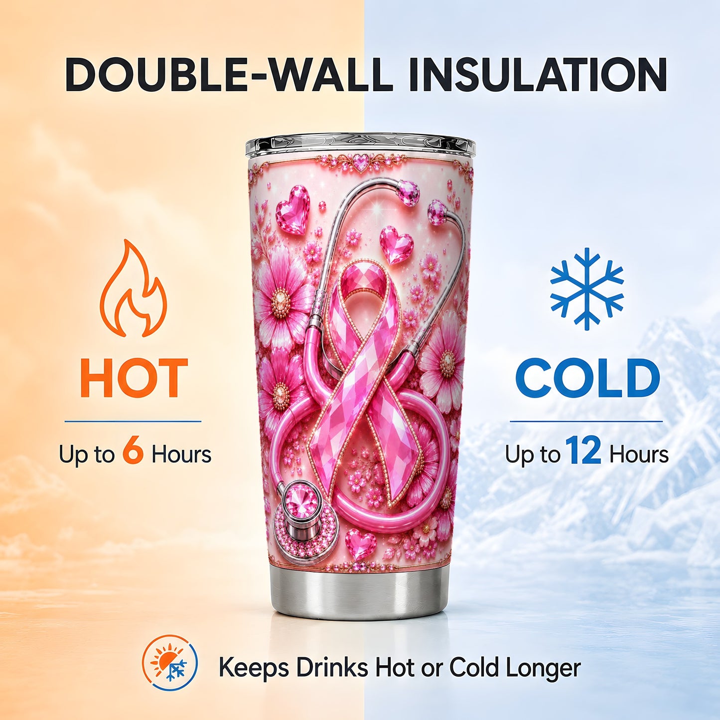 #pl[Steel] Pink Ribbon Tumbler 20oz, Jeweled Tumbler, Stainless Steel Travel Cup