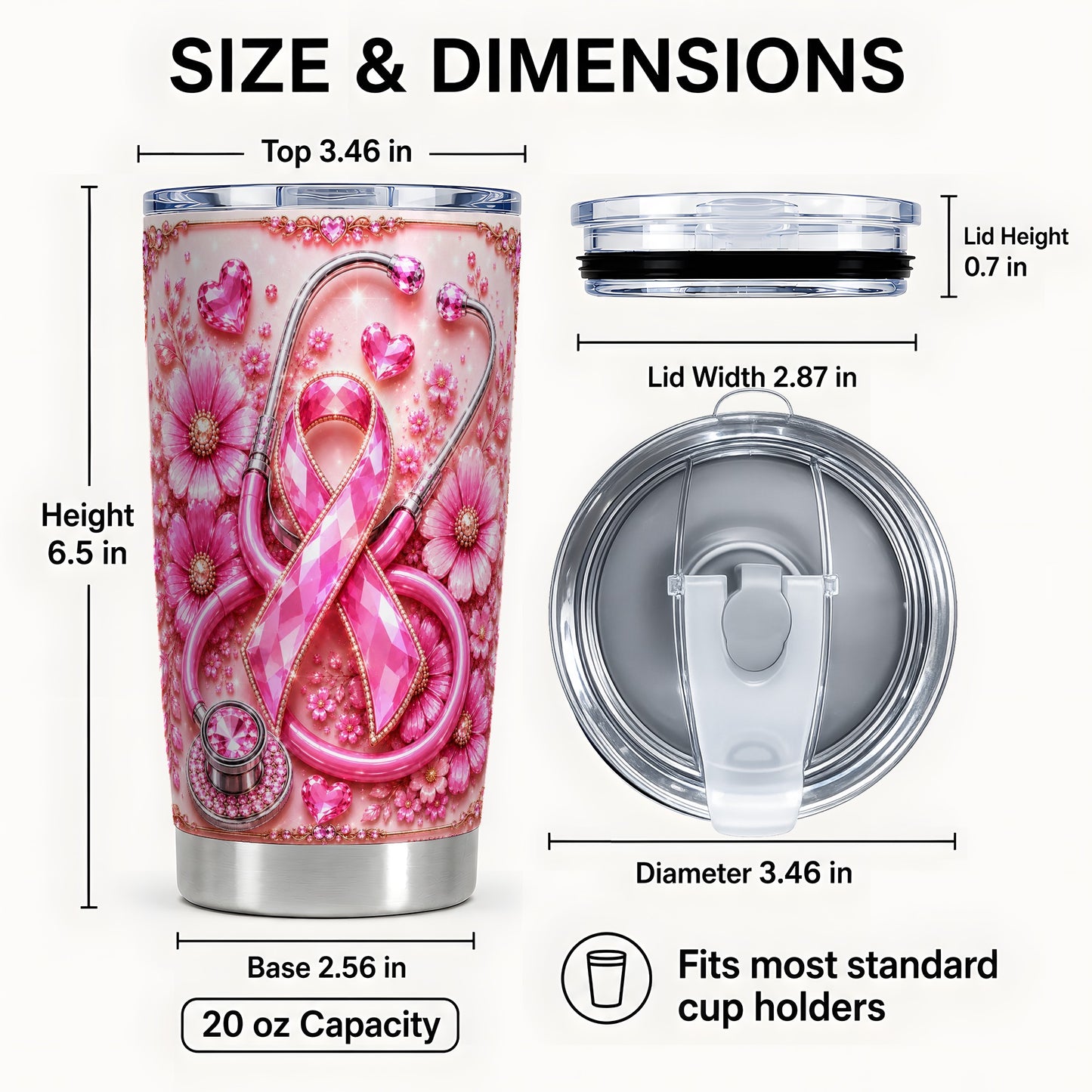 #pl[Steel] Pink Ribbon Tumbler 20oz, Jeweled Tumbler, Stainless Steel Travel Cup