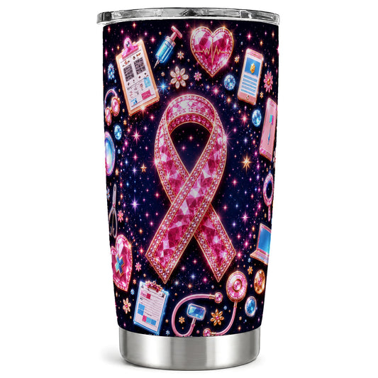 #pl[Steel] Pink Ribbon Tumbler 20oz, Medical Tumbler, Stainless Steel Travel Cup