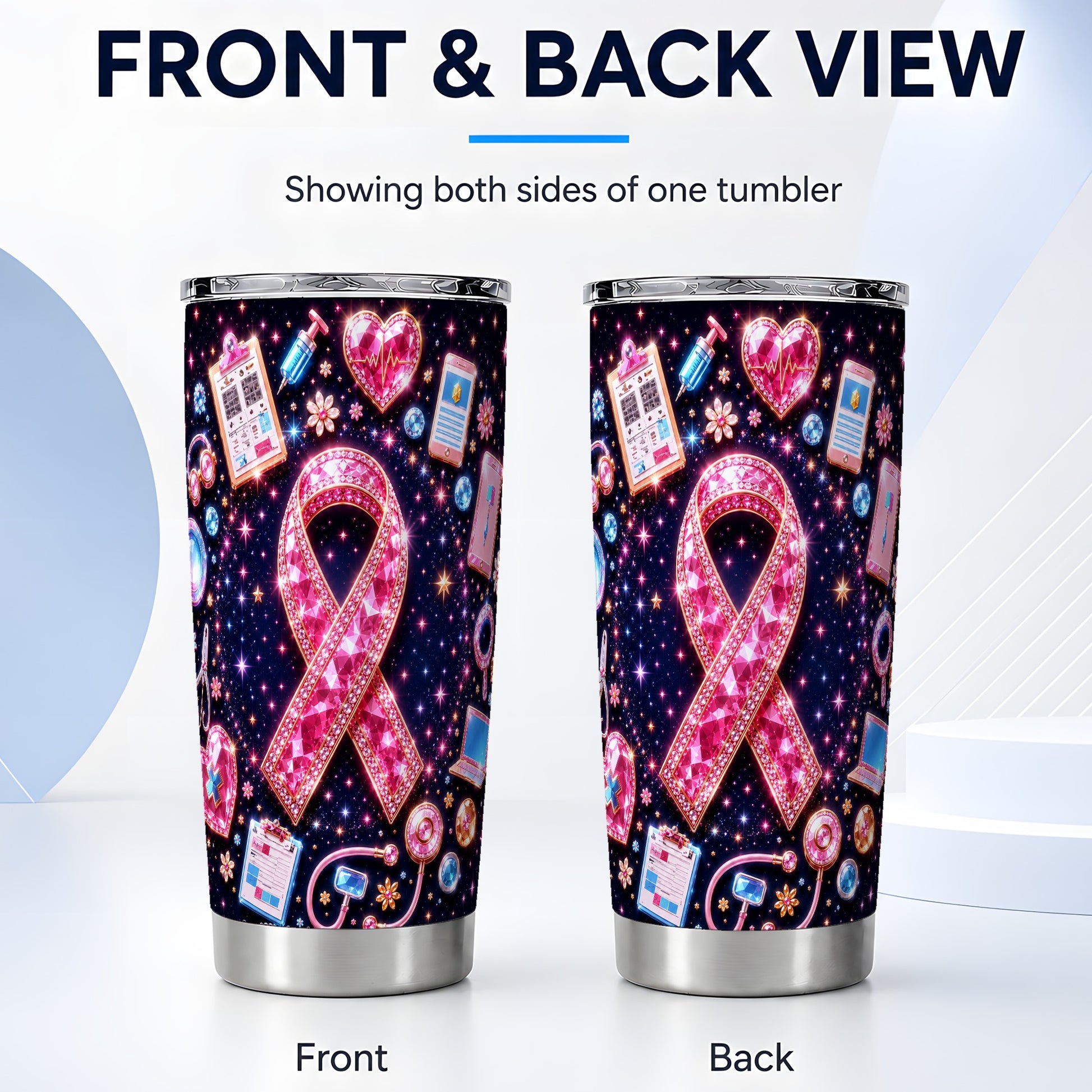 #pl[Steel] Pink Ribbon Tumbler 20oz, Medical Tumbler, Stainless Steel Travel Cup