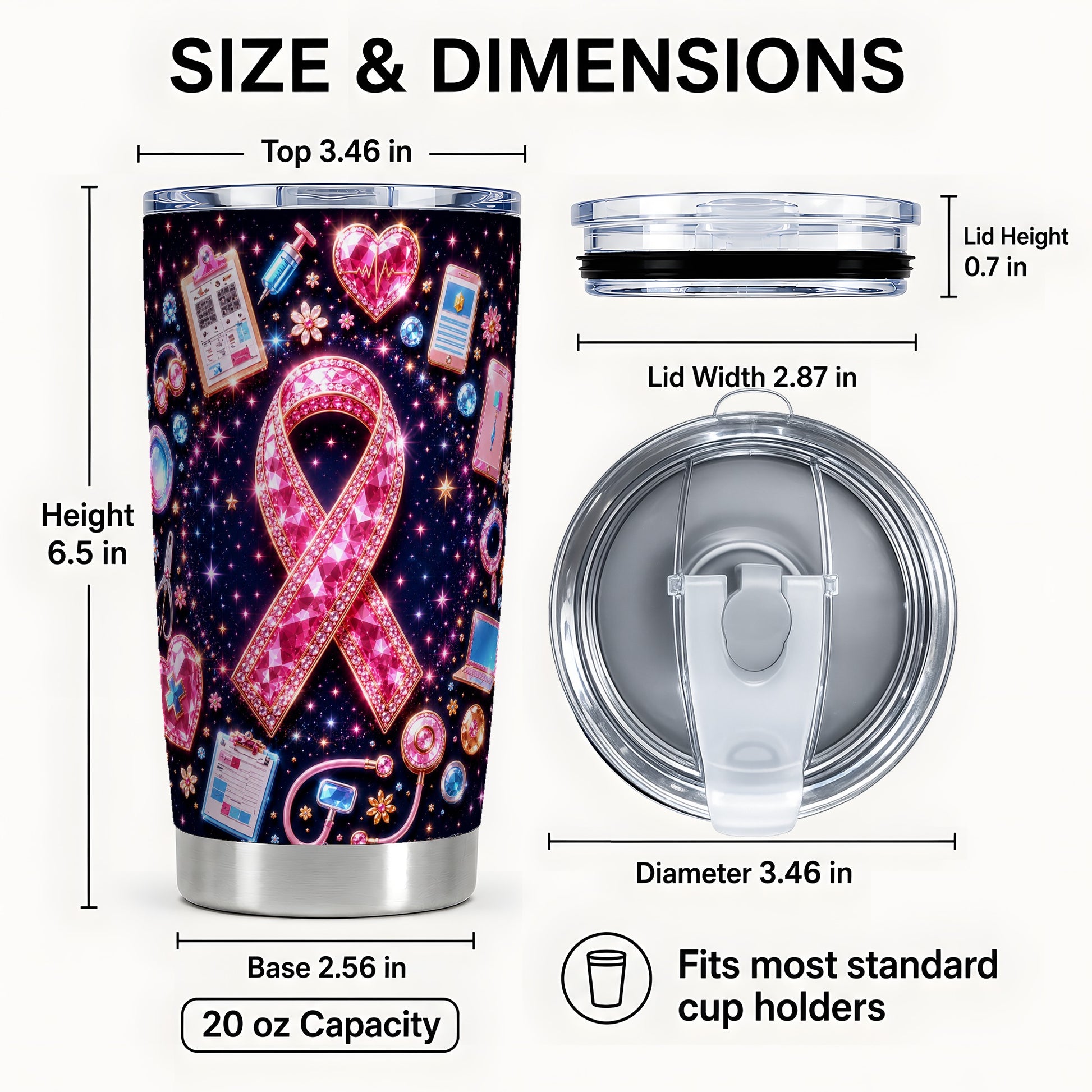 #pl[Steel] Pink Ribbon Tumbler 20oz, Medical Tumbler, Stainless Steel Travel Cup