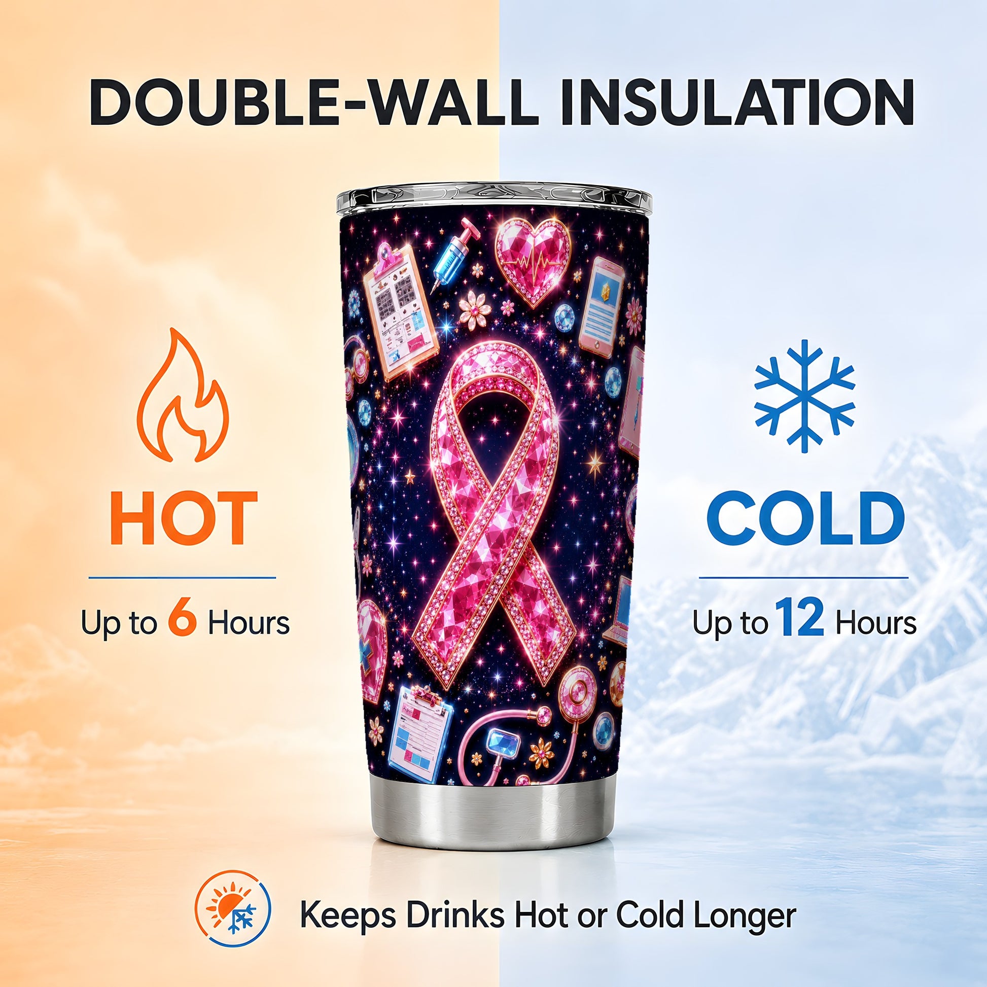 #pl[Steel] Pink Ribbon Tumbler 20oz, Medical Tumbler, Stainless Steel Travel Cup