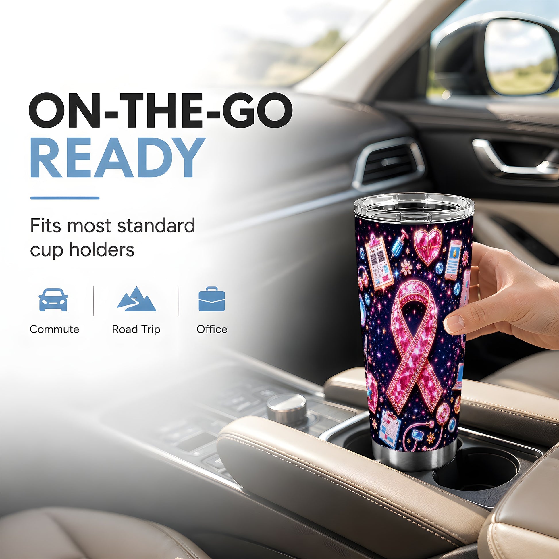 #pl[Steel] Pink Ribbon Tumbler 20oz, Medical Tumbler, Stainless Steel Travel Cup