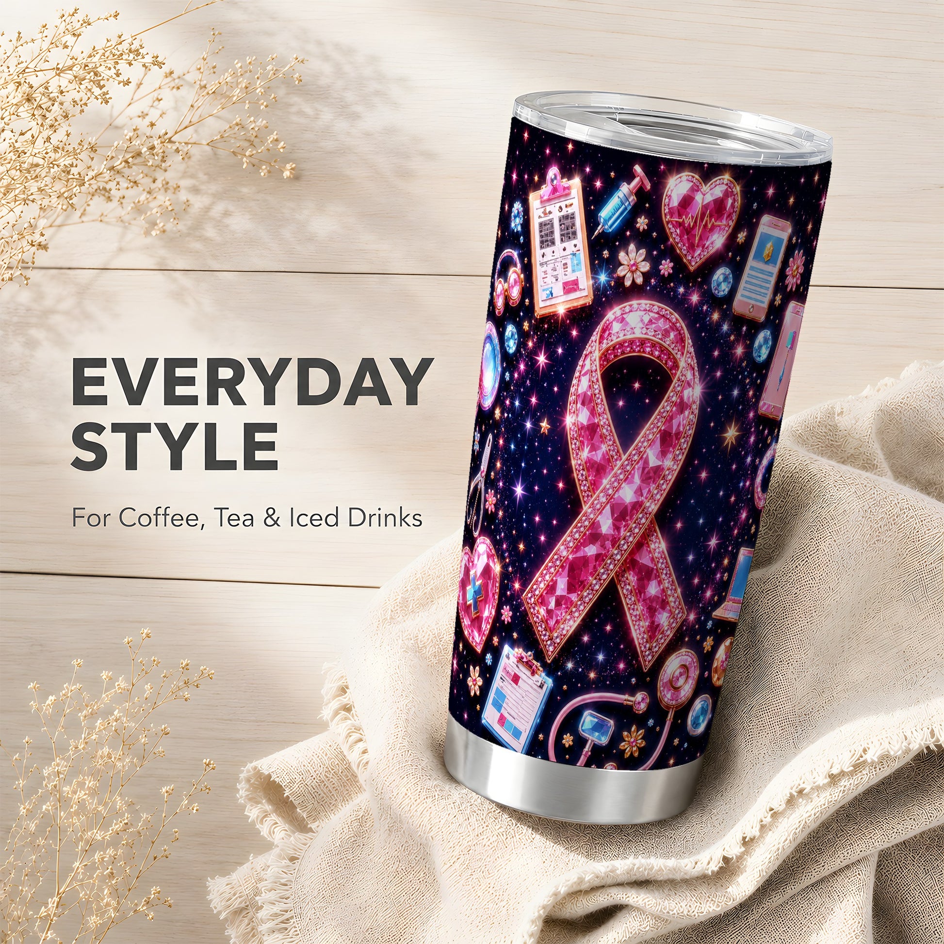 #pl[Steel] Pink Ribbon Tumbler 20oz, Medical Tumbler, Stainless Steel Travel Cup