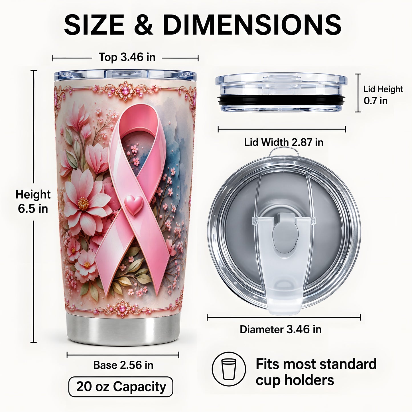 #pl[Steel] Pink Ribbon Tumbler 20oz, Floral Tumbler, Stainless Steel Travel Cup