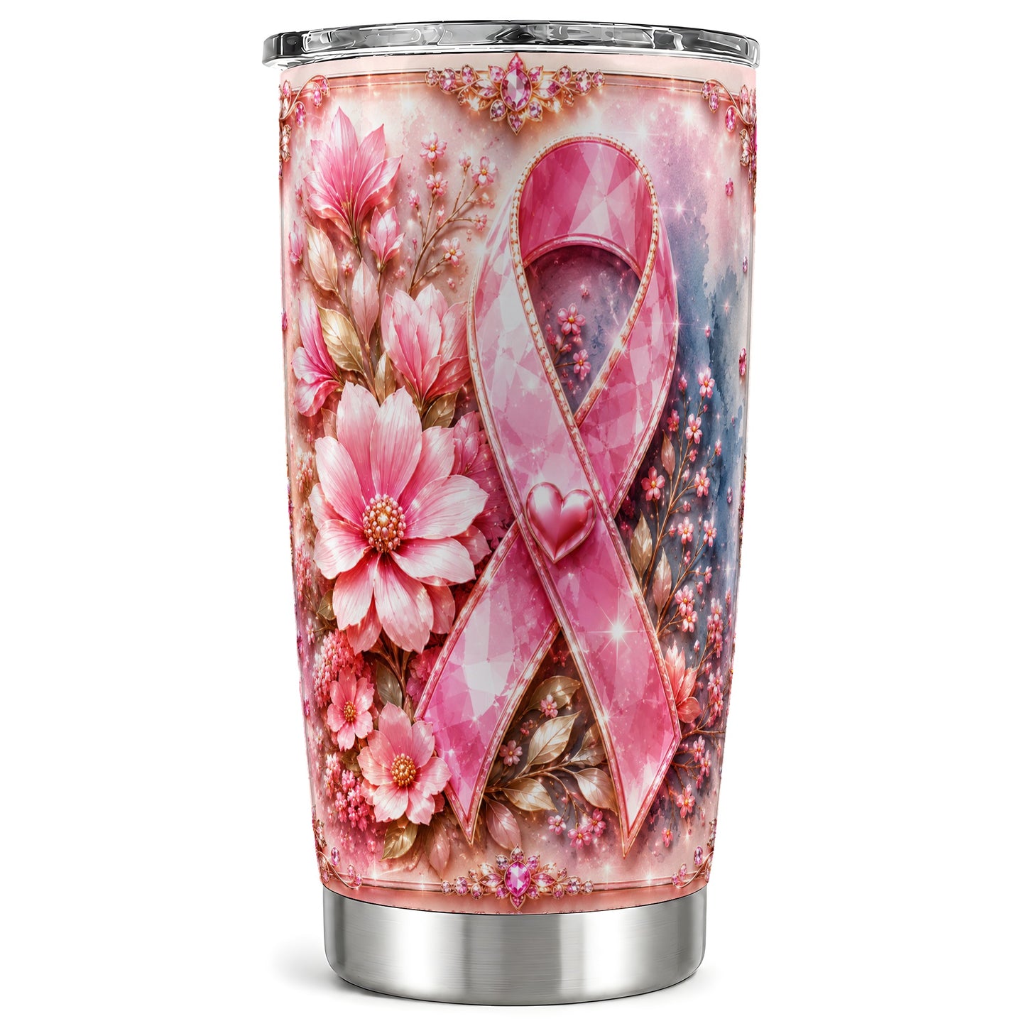#pl[Steel] Gemstone Ribbon Tumbler 20oz, Floral Tumbler, Stainless Steel Travel Cup