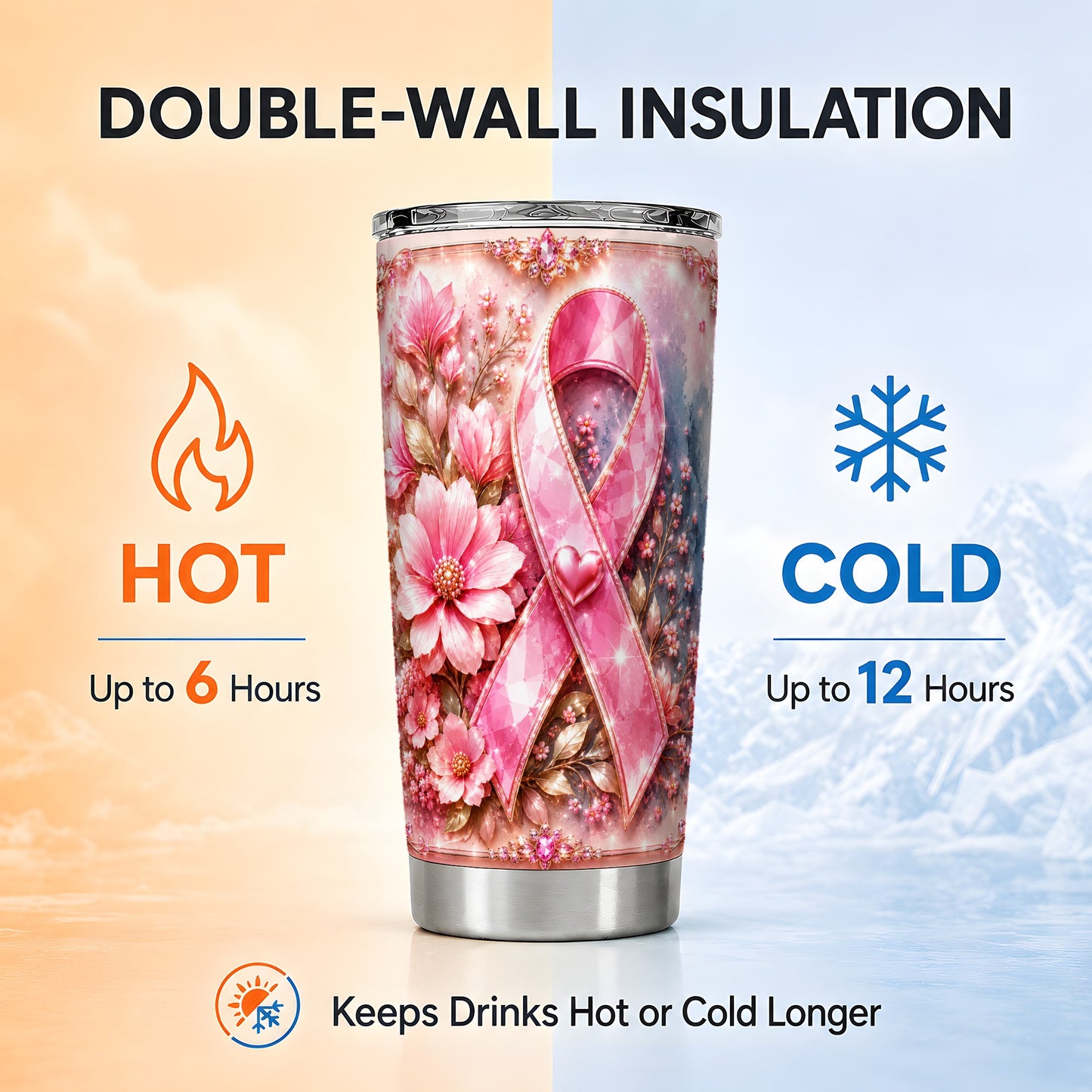 #pl[Steel] Gemstone Ribbon Tumbler 20oz, Floral Tumbler, Stainless Steel Travel Cup