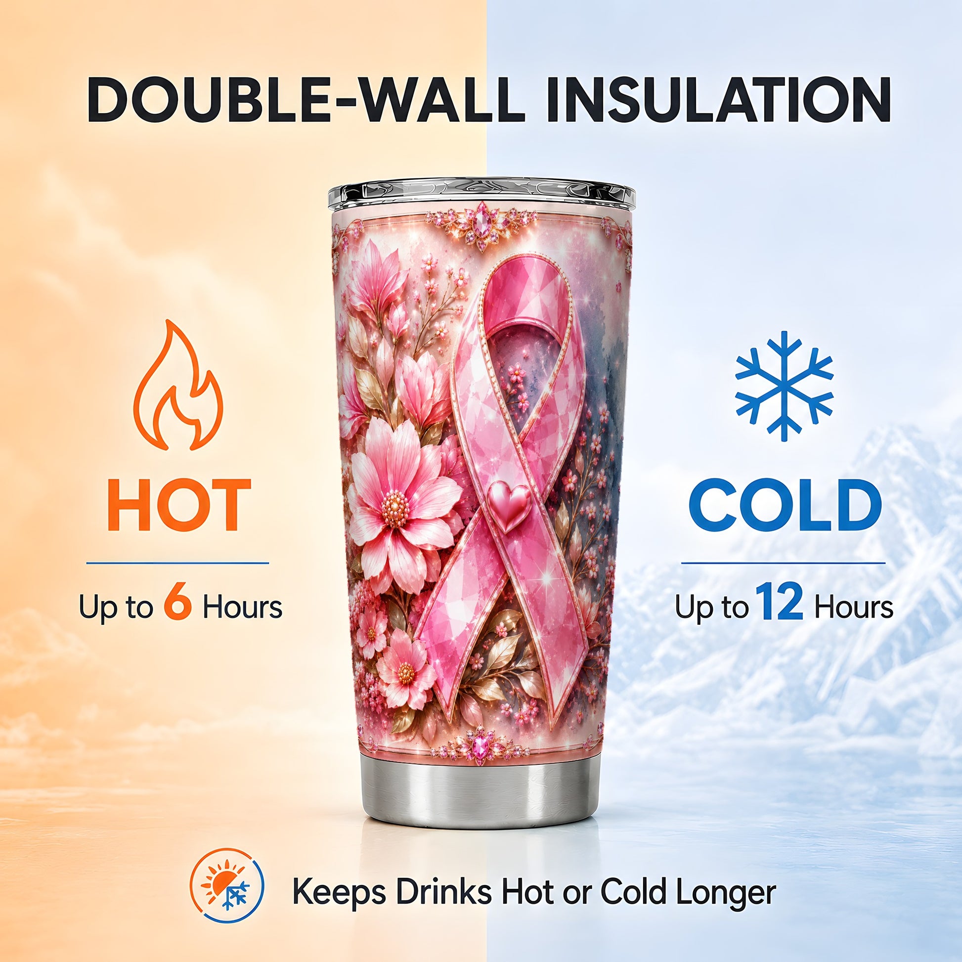 #pl[Steel] Gemstone Ribbon Tumbler 20oz, Floral Tumbler, Stainless Steel Travel Cup