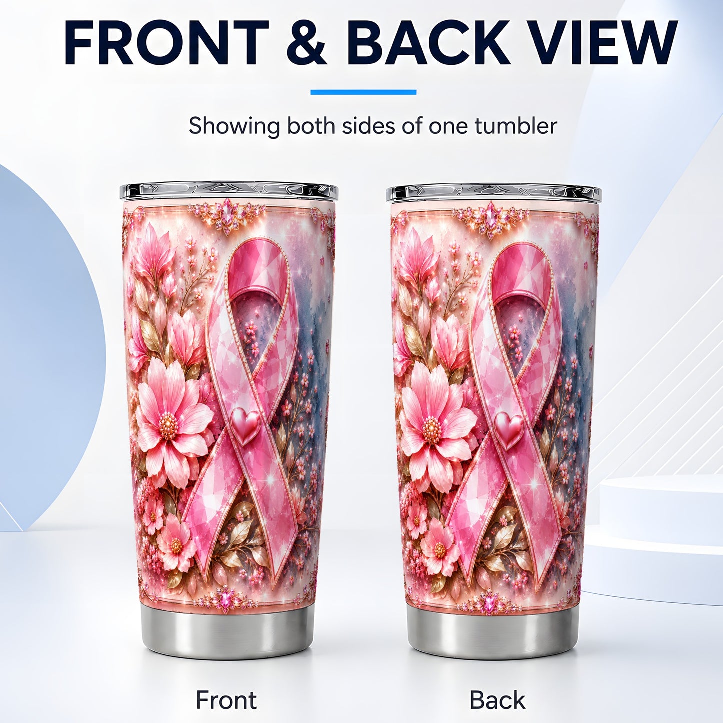 #pl[Steel] Gemstone Ribbon Tumbler 20oz, Floral Tumbler, Stainless Steel Travel Cup