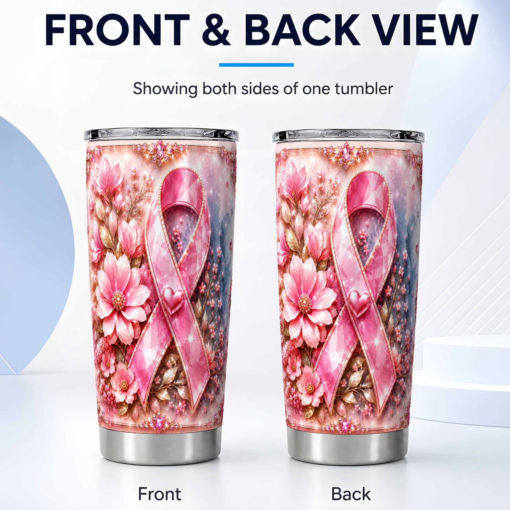 #pl[Steel] Gemstone Ribbon Tumbler 20oz, Floral Tumbler, Stainless Steel Travel Cup