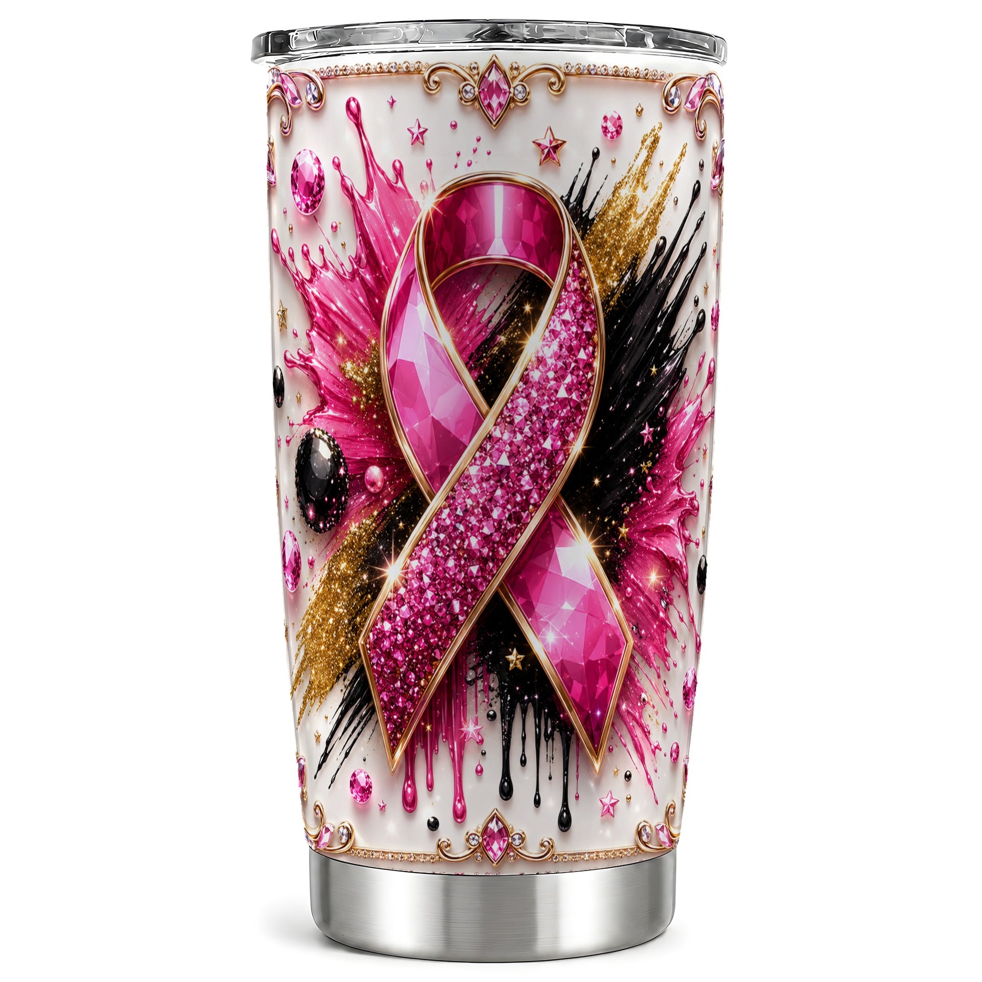 #pl[Steel] Pink Ribbon Abstract Tumbler 20oz, Gem Tumbler, Stainless Steel Travel Cup