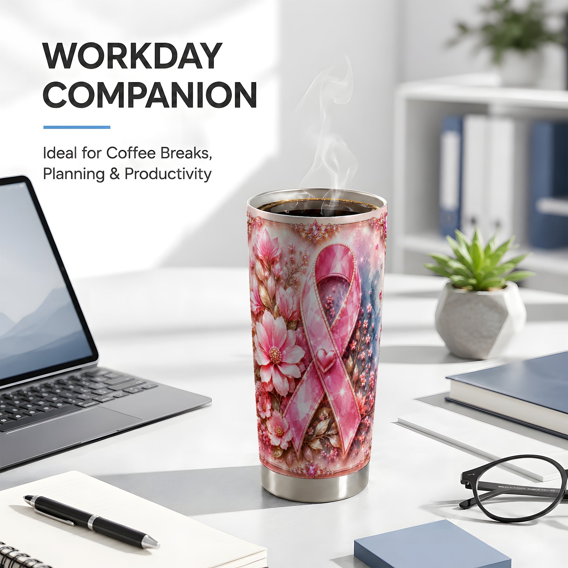 #pl[Steel] Gemstone Ribbon Tumbler 20oz, Floral Tumbler, Stainless Steel Travel Cup