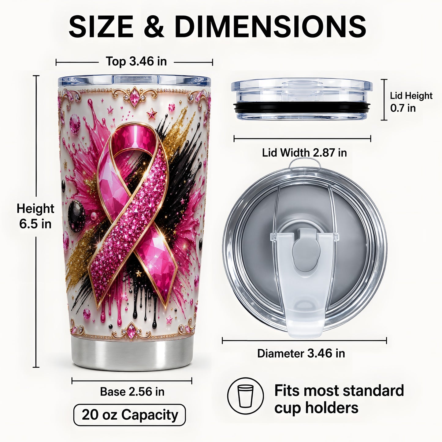 #pl[Steel] Pink Ribbon Abstract Tumbler 20oz, Gem Tumbler, Stainless Steel Travel Cup