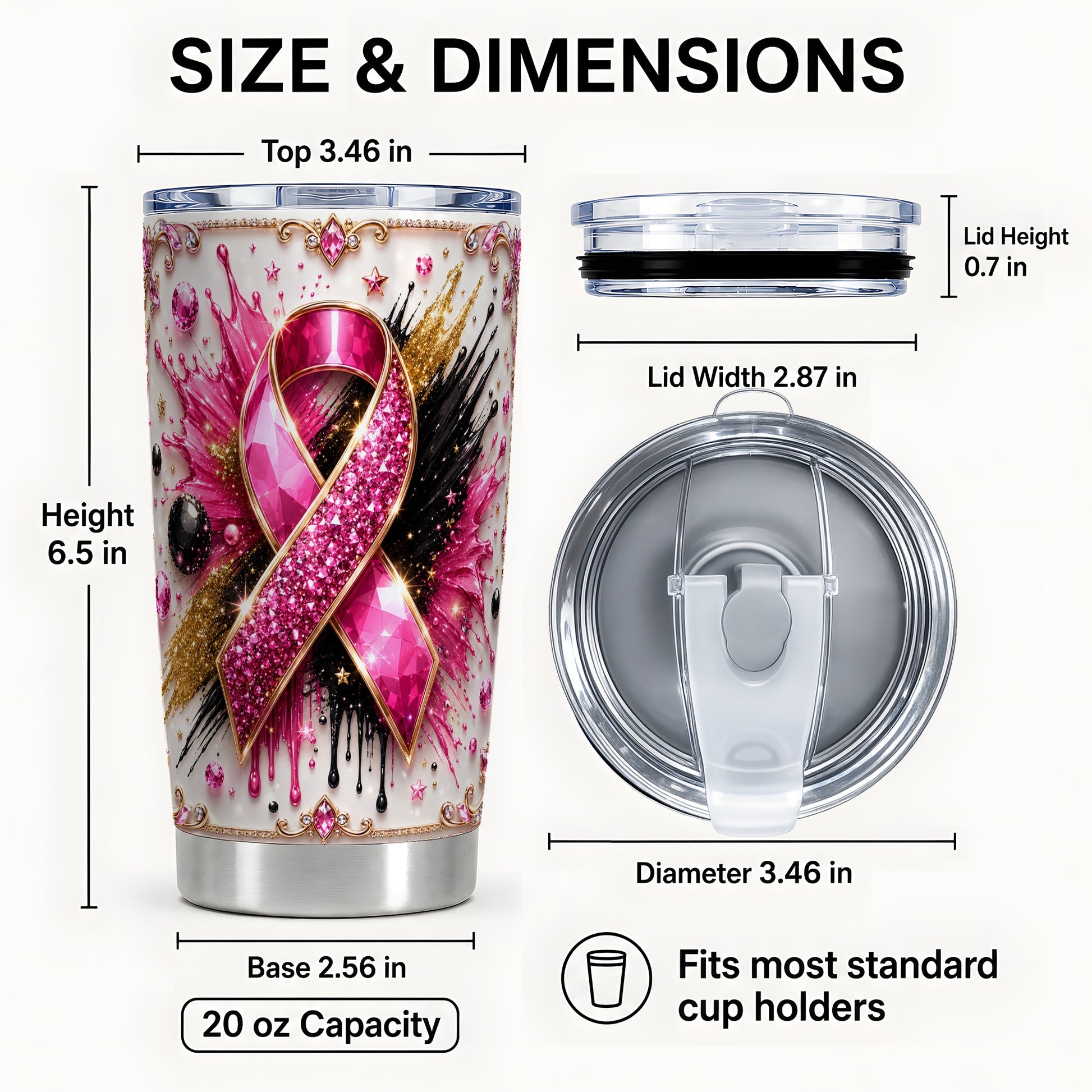 #pl[Steel] Pink Ribbon Abstract Tumbler 20oz, Gem Tumbler, Stainless Steel Travel Cup