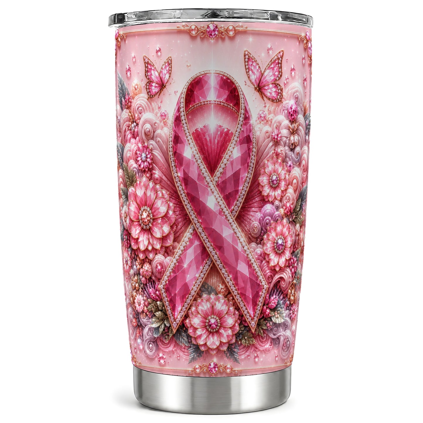 #pl[Steel] Butterfly Ribbon Tumbler 20oz, Floral Tumbler, Stainless Steel Travel Cup