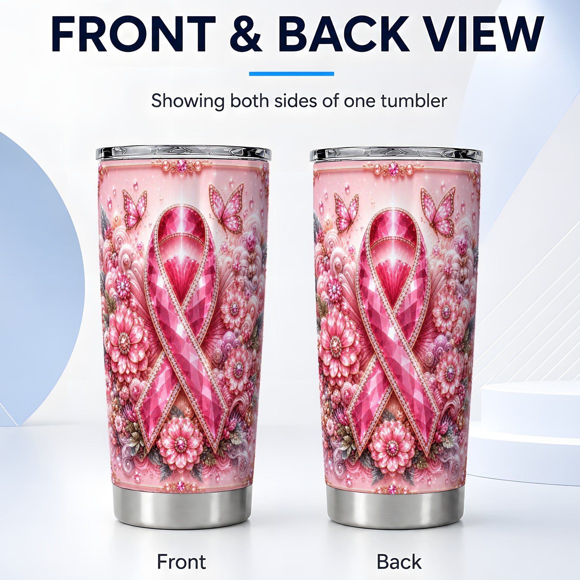 #pl[Steel] Butterfly Ribbon Tumbler 20oz, Floral Tumbler, Stainless Steel Travel Cup