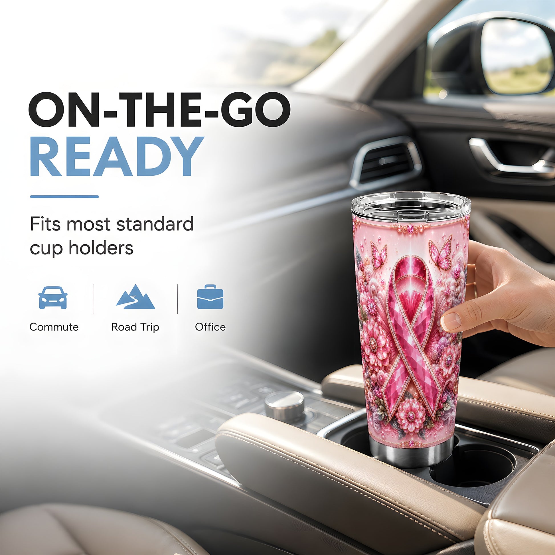 #pl[Steel] Butterfly Ribbon Tumbler 20oz, Floral Tumbler, Stainless Steel Travel Cup