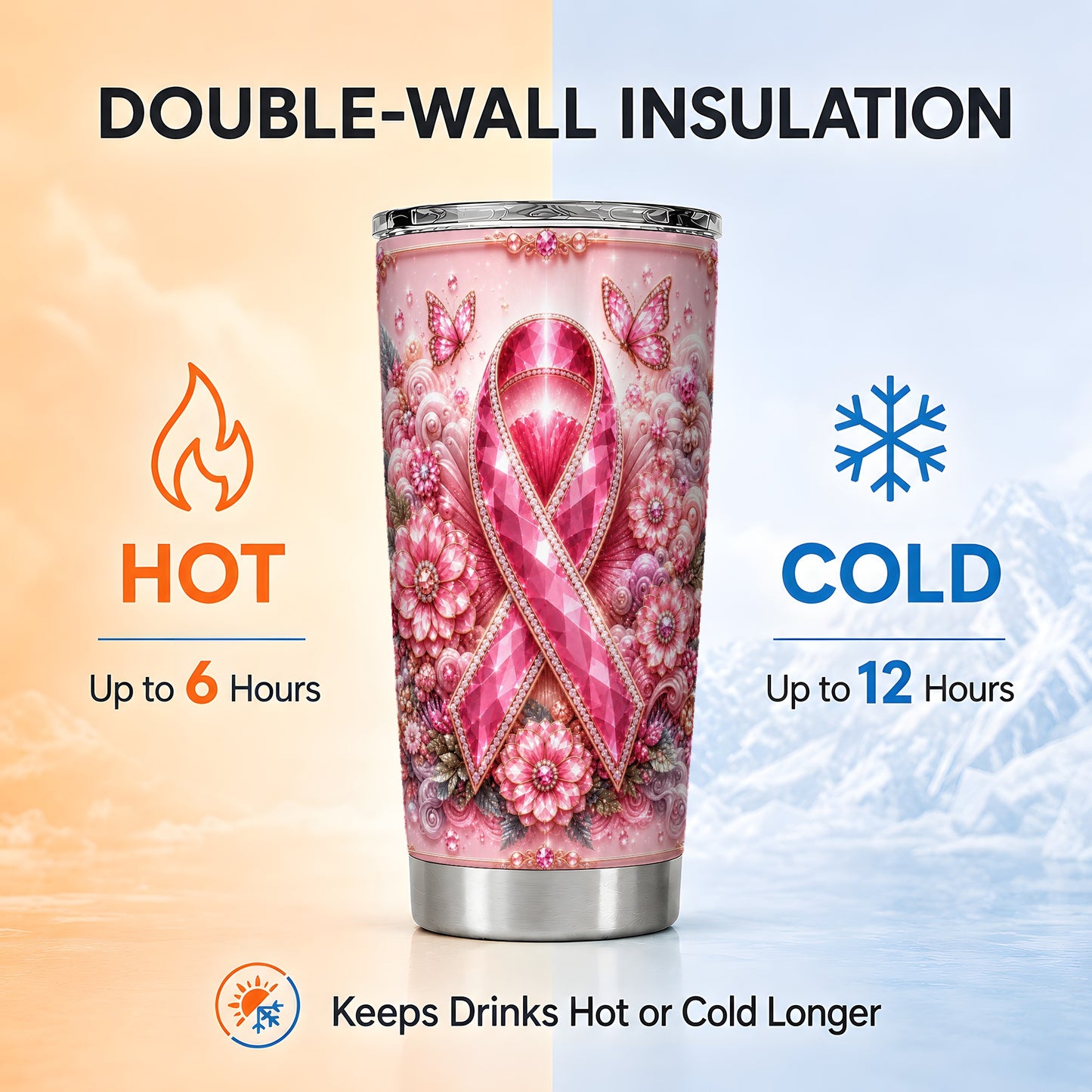 #pl[Steel] Butterfly Ribbon Tumbler 20oz, Floral Tumbler, Stainless Steel Travel Cup