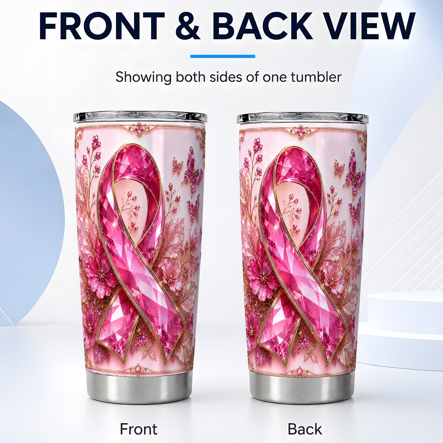#pl[Steel] Botanical Ribbon Tumbler 20oz, Floral Tumbler, Stainless Steel Travel Cup