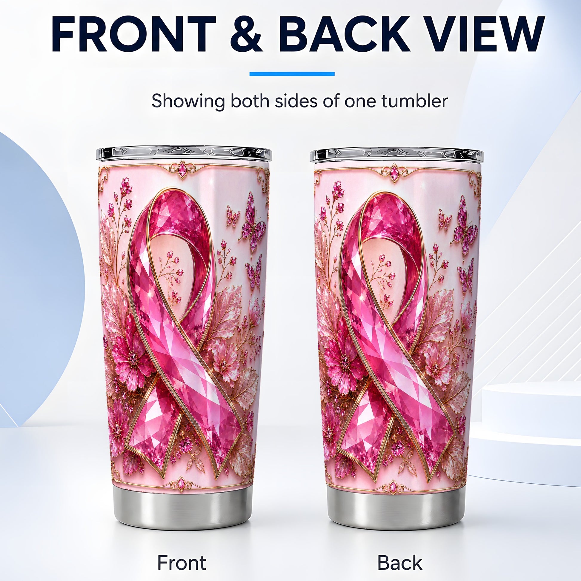 #pl[Steel] Botanical Ribbon Tumbler 20oz, Floral Tumbler, Stainless Steel Travel Cup