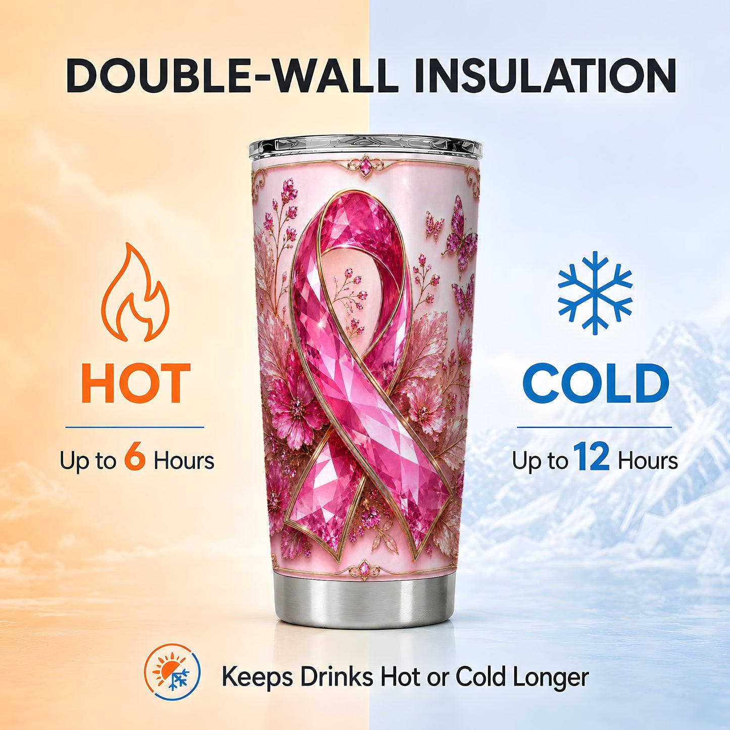 #pl[Steel] Botanical Ribbon Tumbler 20oz, Floral Tumbler, Stainless Steel Travel Cup