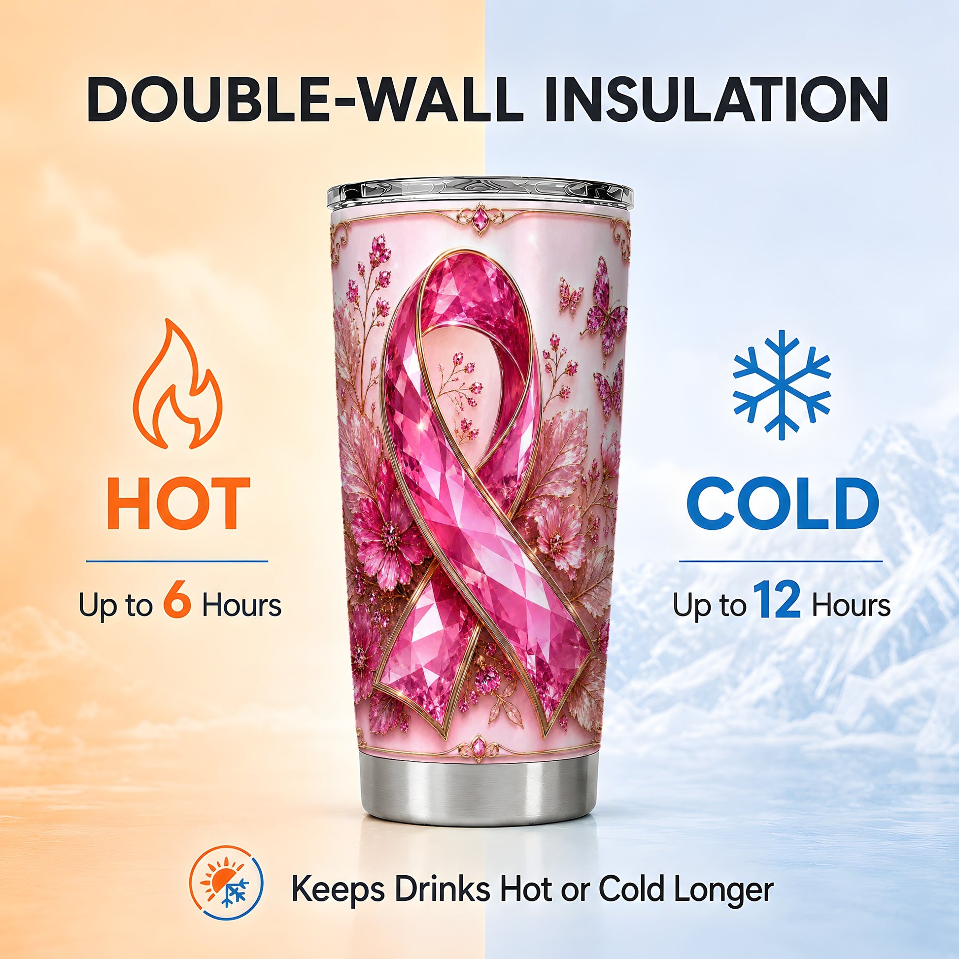 #pl[Steel] Botanical Ribbon Tumbler 20oz, Floral Tumbler, Stainless Steel Travel Cup