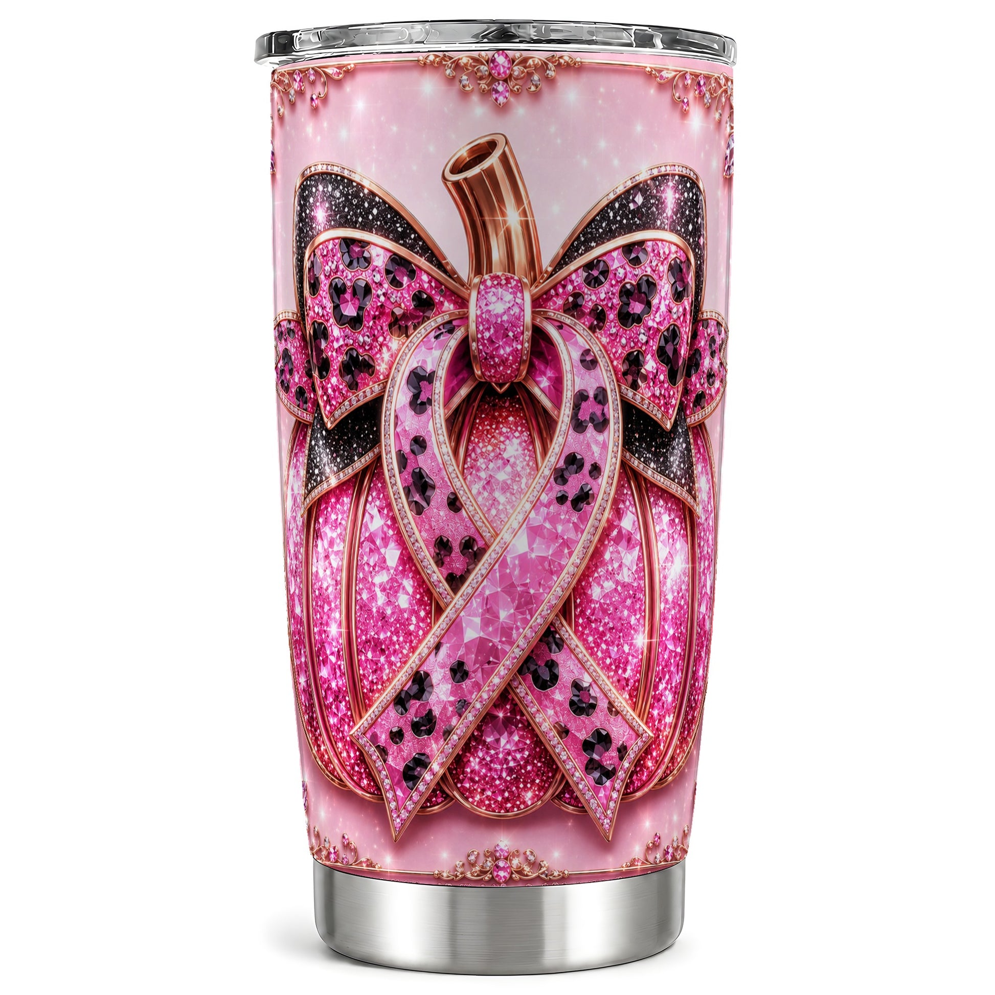 #pl[Steel] Ribbon Pumpkin Tumbler 20oz, Awareness Tumbler, Stainless Steel Travel Cup