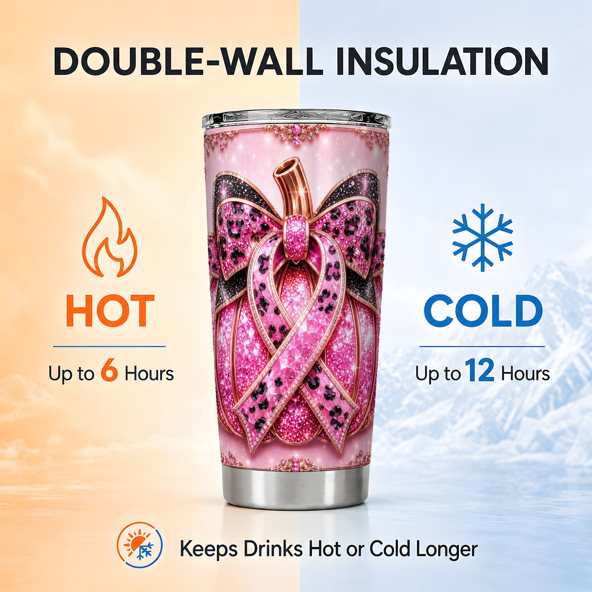 #pl[Steel] Ribbon Pumpkin Tumbler 20oz, Awareness Tumbler, Stainless Steel Travel Cup
